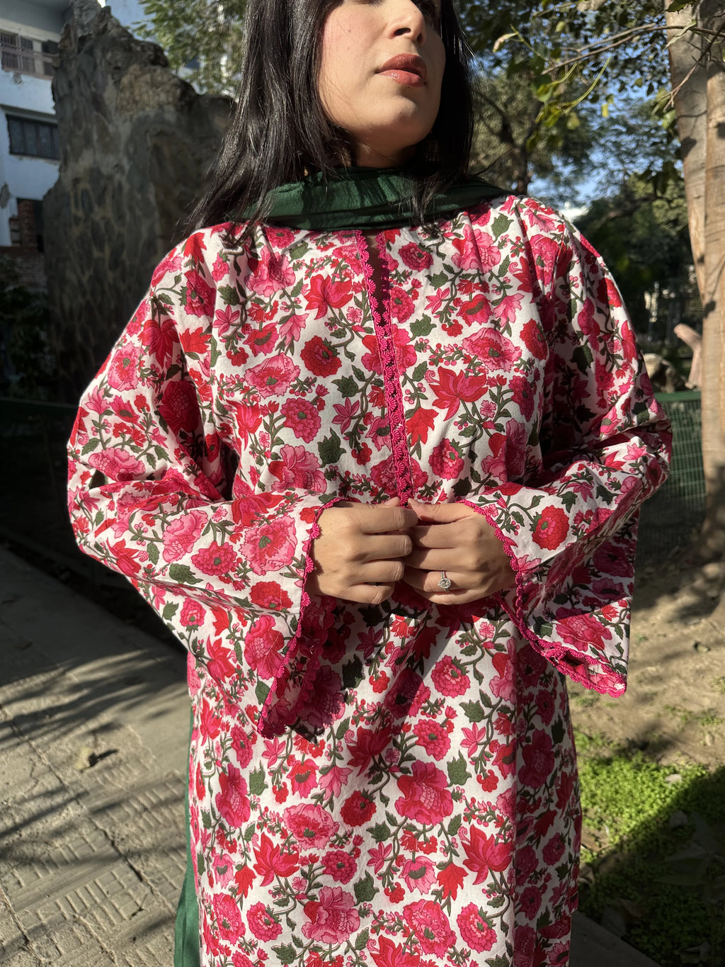 Nooria Floral Farshi Set by Pyoor with farshi salwar and chinon dupatta