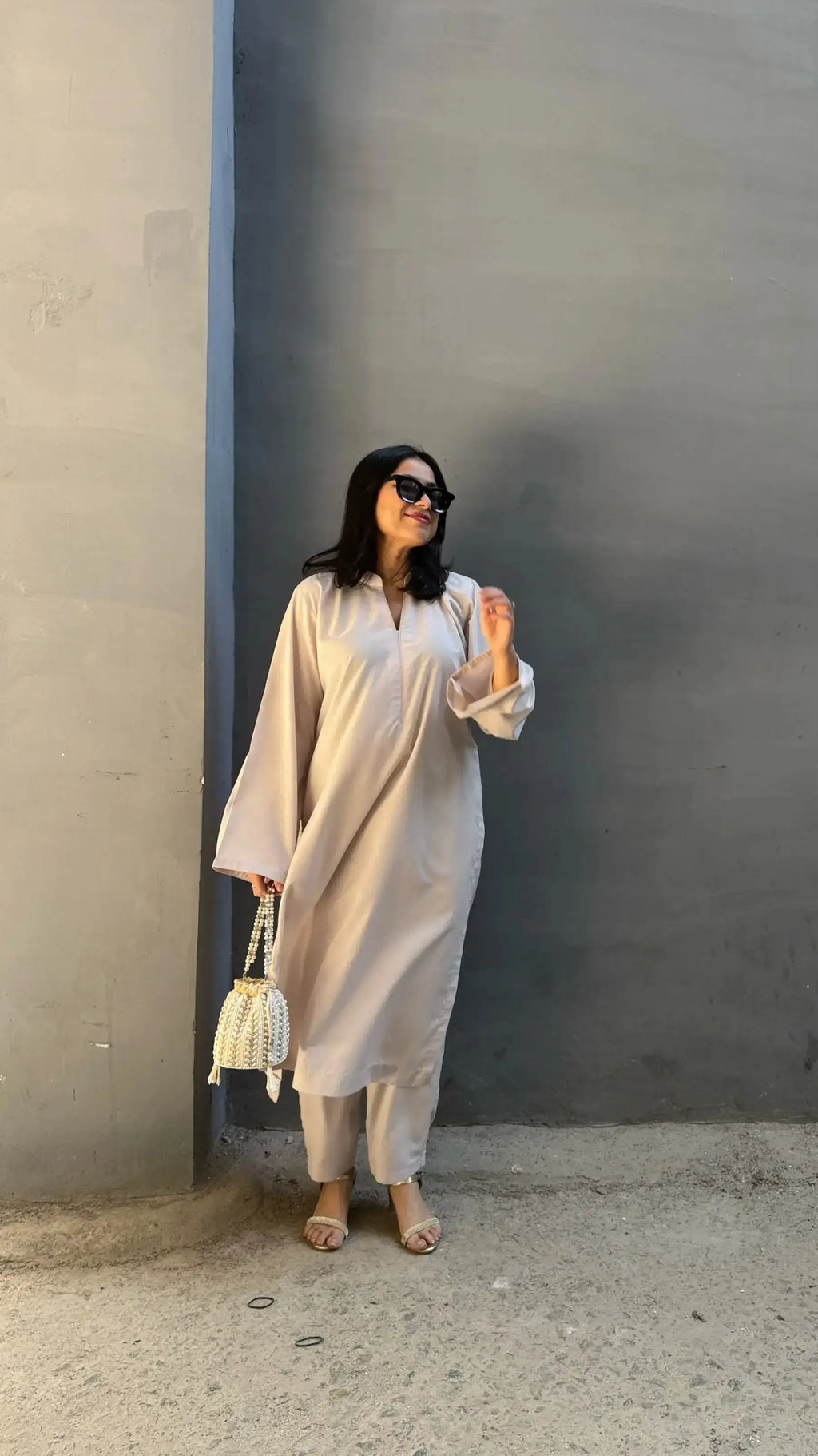 SOLIDS Kurta Co-ord set in Ivory Beige Oversized fit