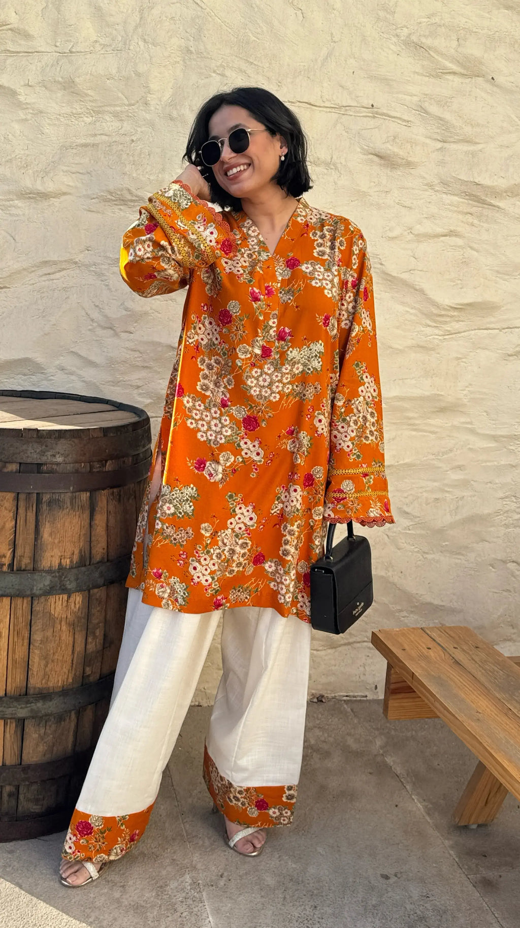 PHOOL Farshi Salwar Set by Pyoor crafted in cotton rayon with printed mori and lace details.