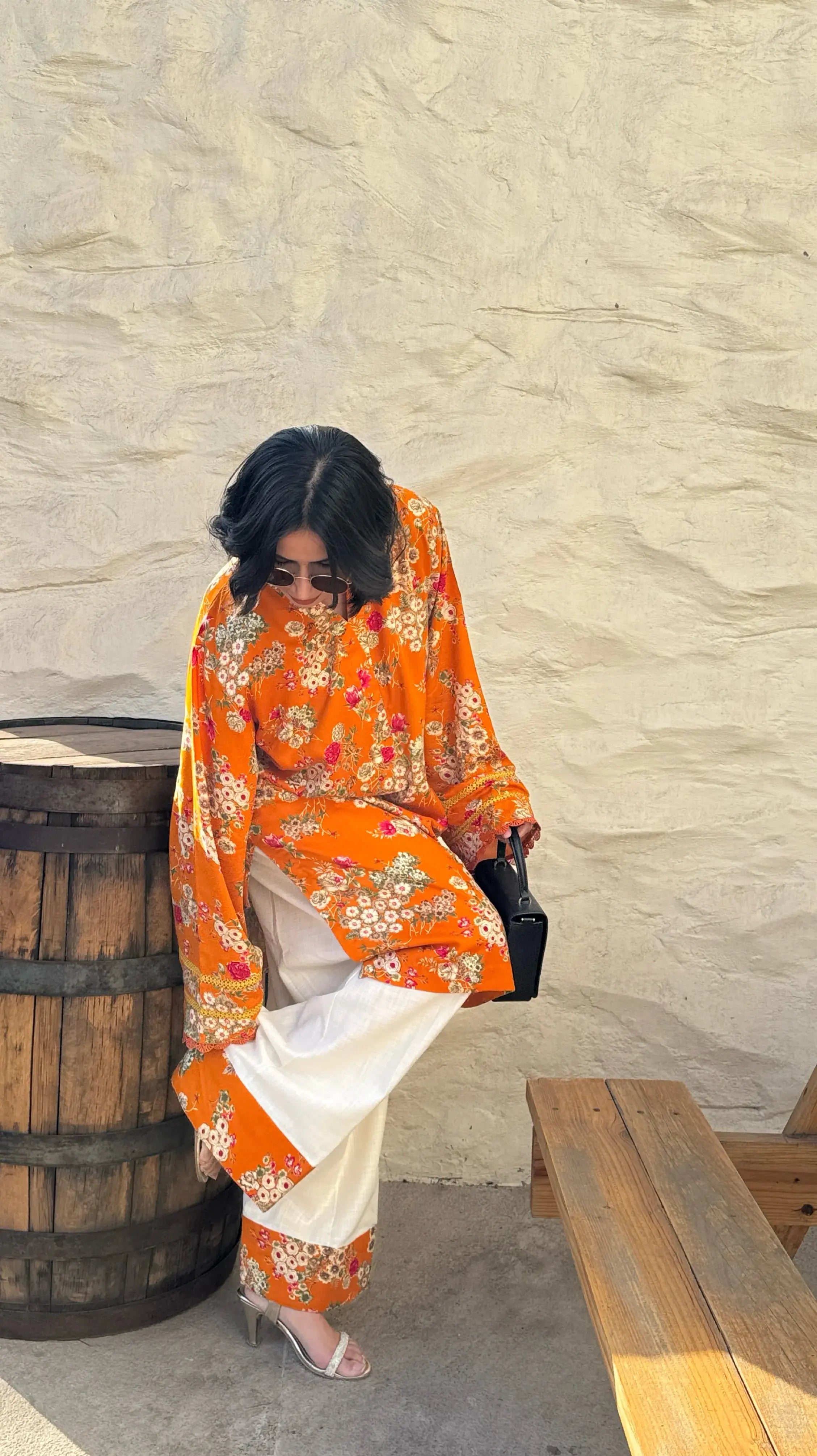 Pyoor PHOOL Farshi Salwar Set featuring breathable cotton fabric and relaxed oversized fit.