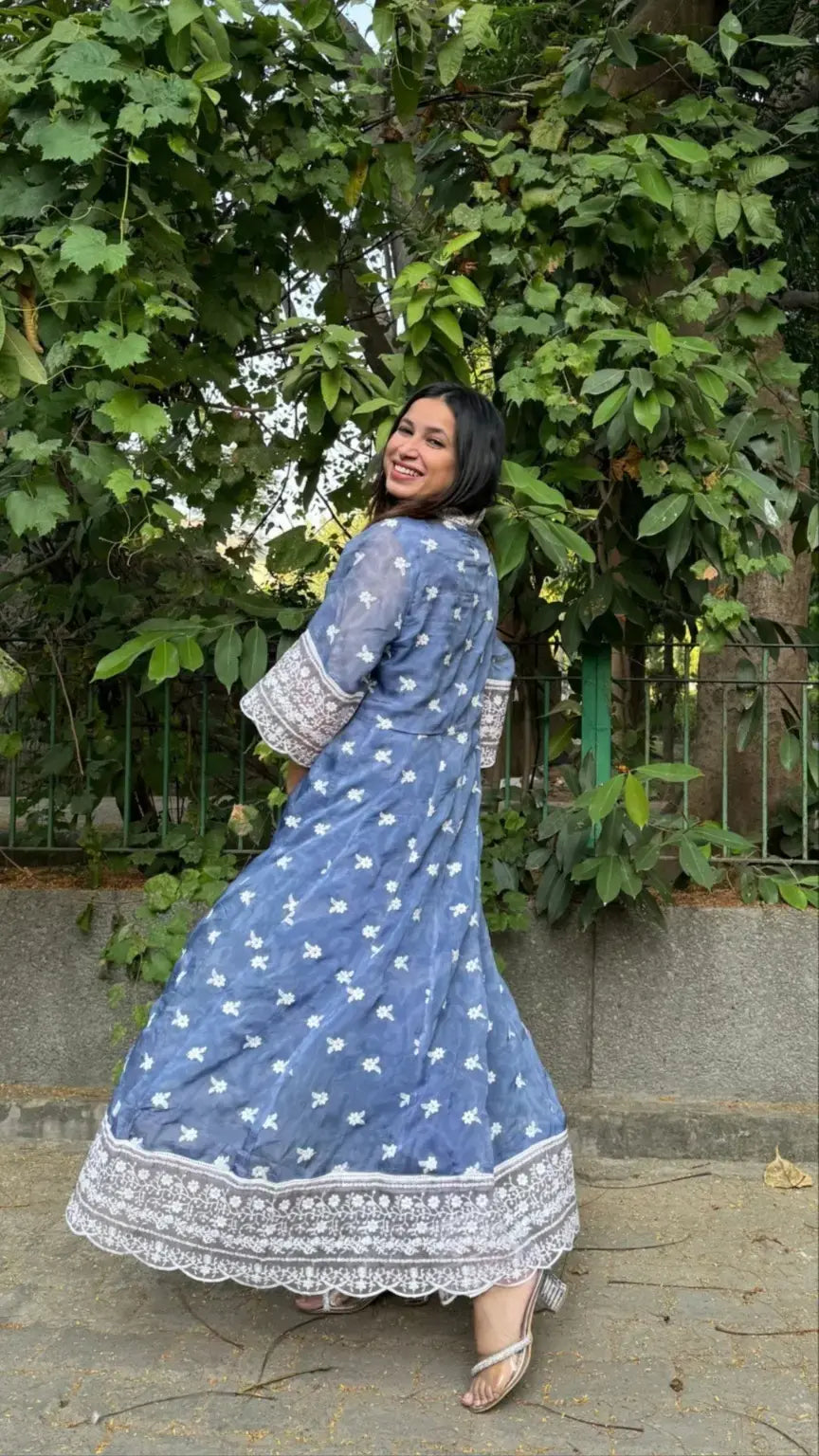 Pyoor Pakeeza Organza Suit Set of 3 - LAVENDER featuring lace details and flowy gher