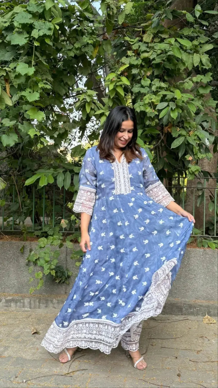 Lavender Pakeeza Organza Suit Set of 3 by Pyoor with modern embroidered anarkali style