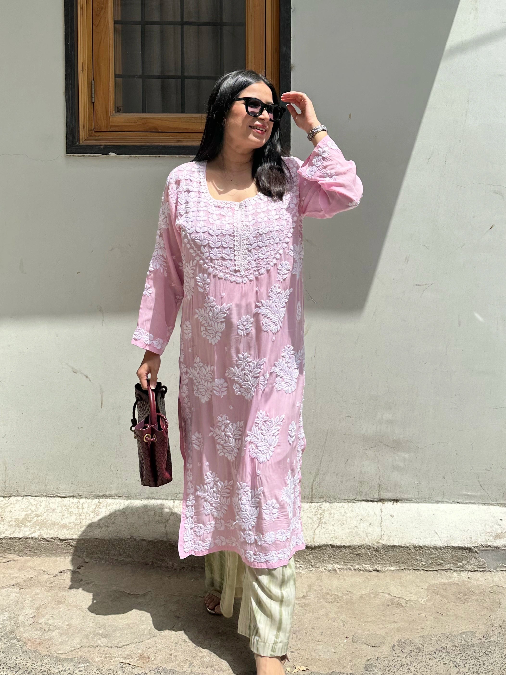 Pink Chikankari Co-ord by Pyoor crafted in breathable cotton and soft muslin fabric