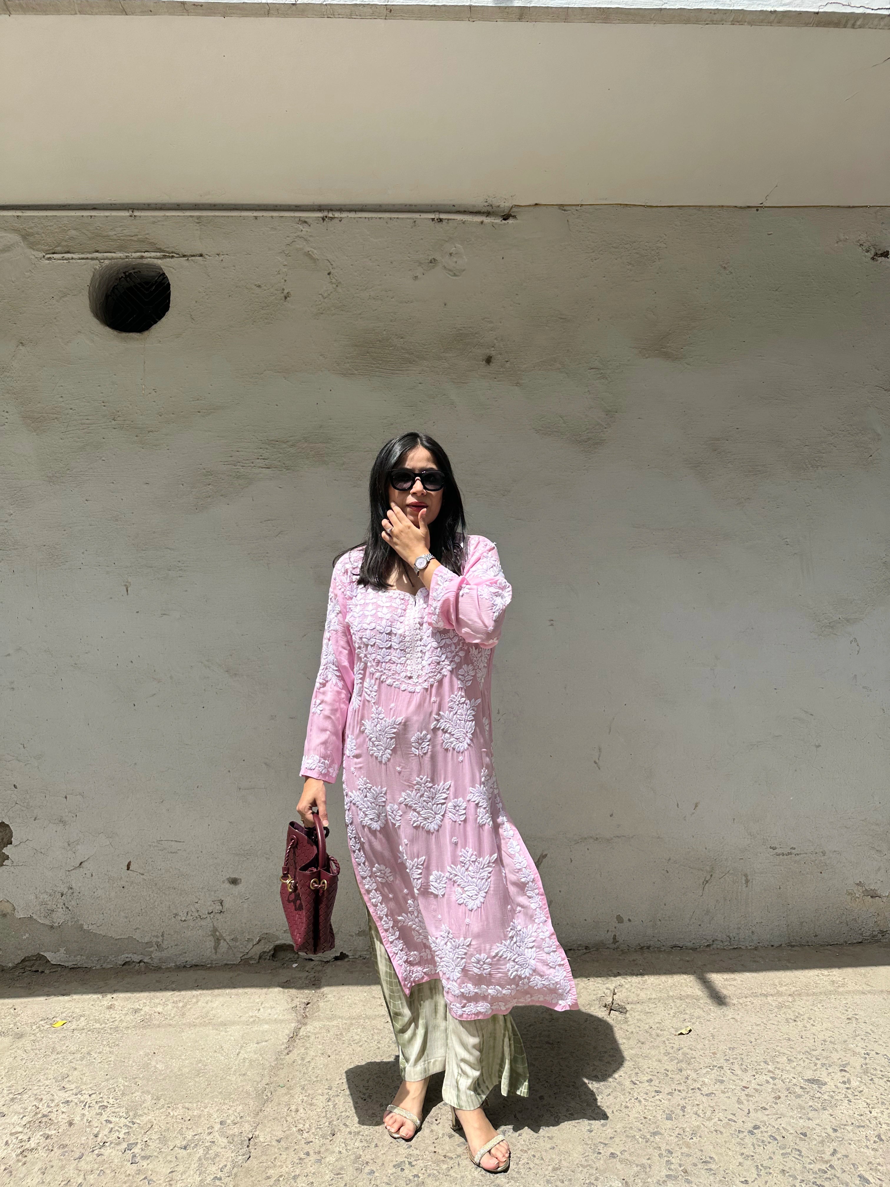 Pink Chikankari Co-ord by Pyoor designed for comfortable summer brunches and outings