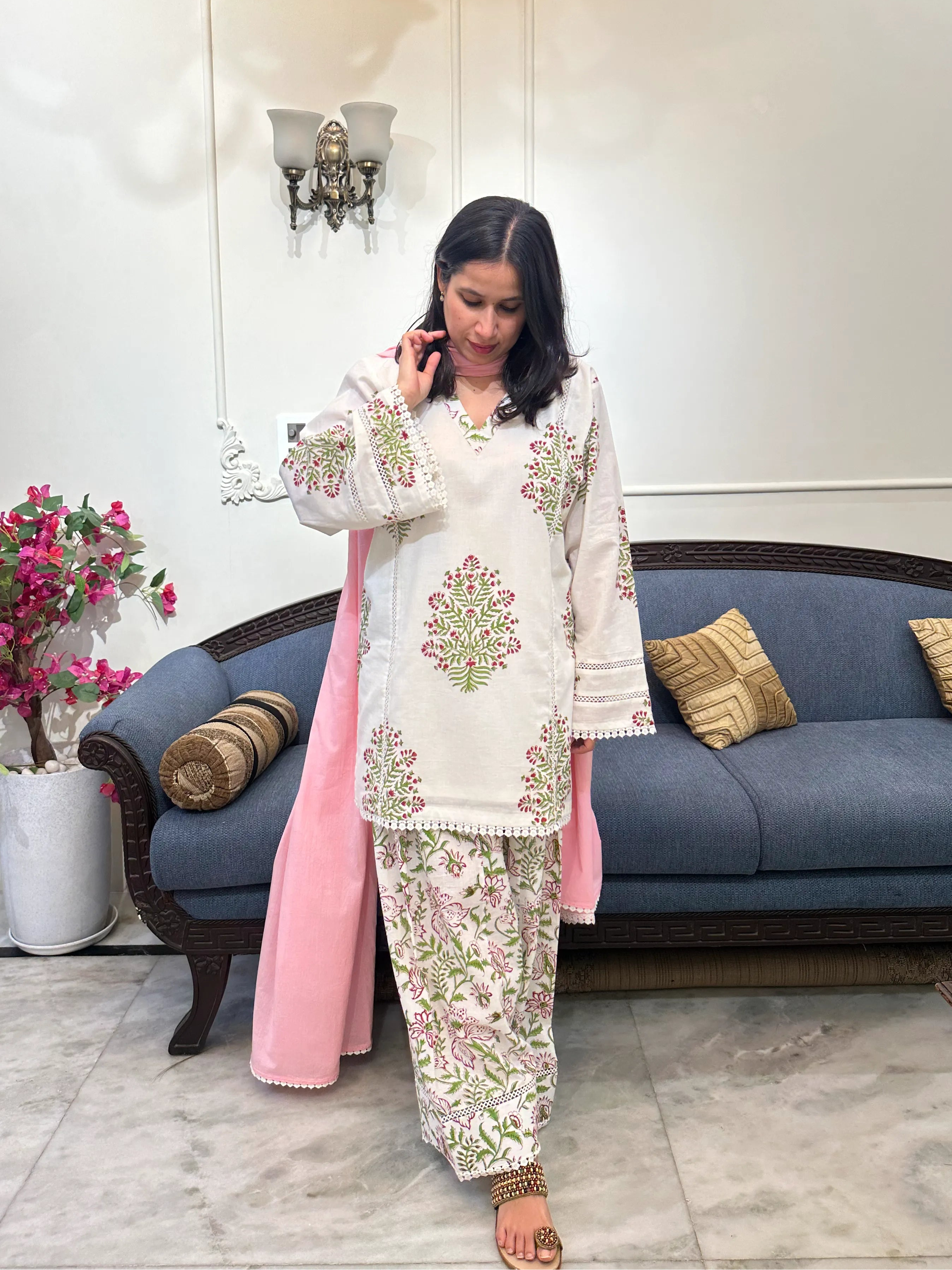 Rumi Block Print Farshi Set by Pyoor oversized cotton set with soft pink dupatta
