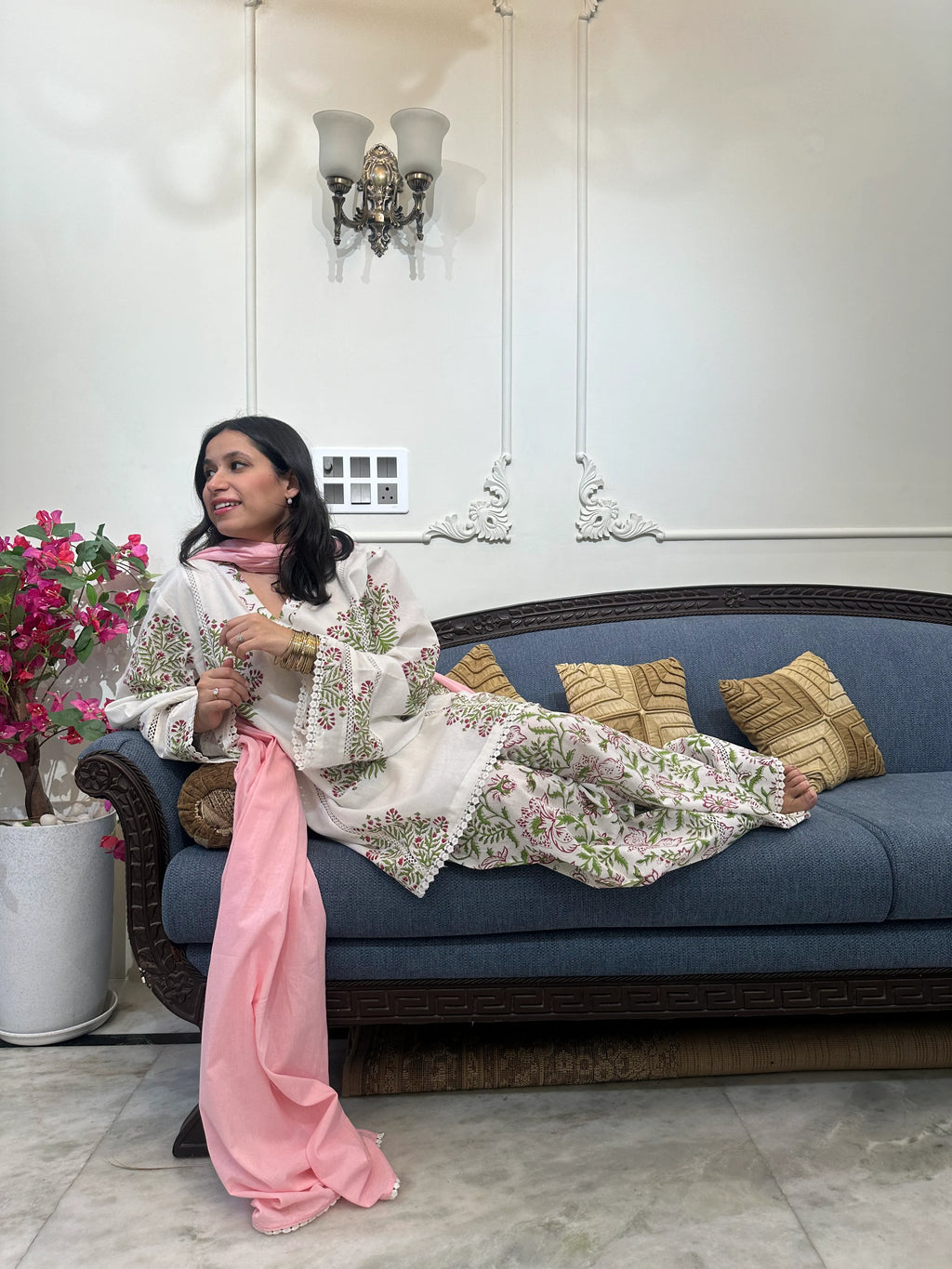 Rumi Block Print Farshi Set by Pyoor lightweight cotton set with delicate lace finish