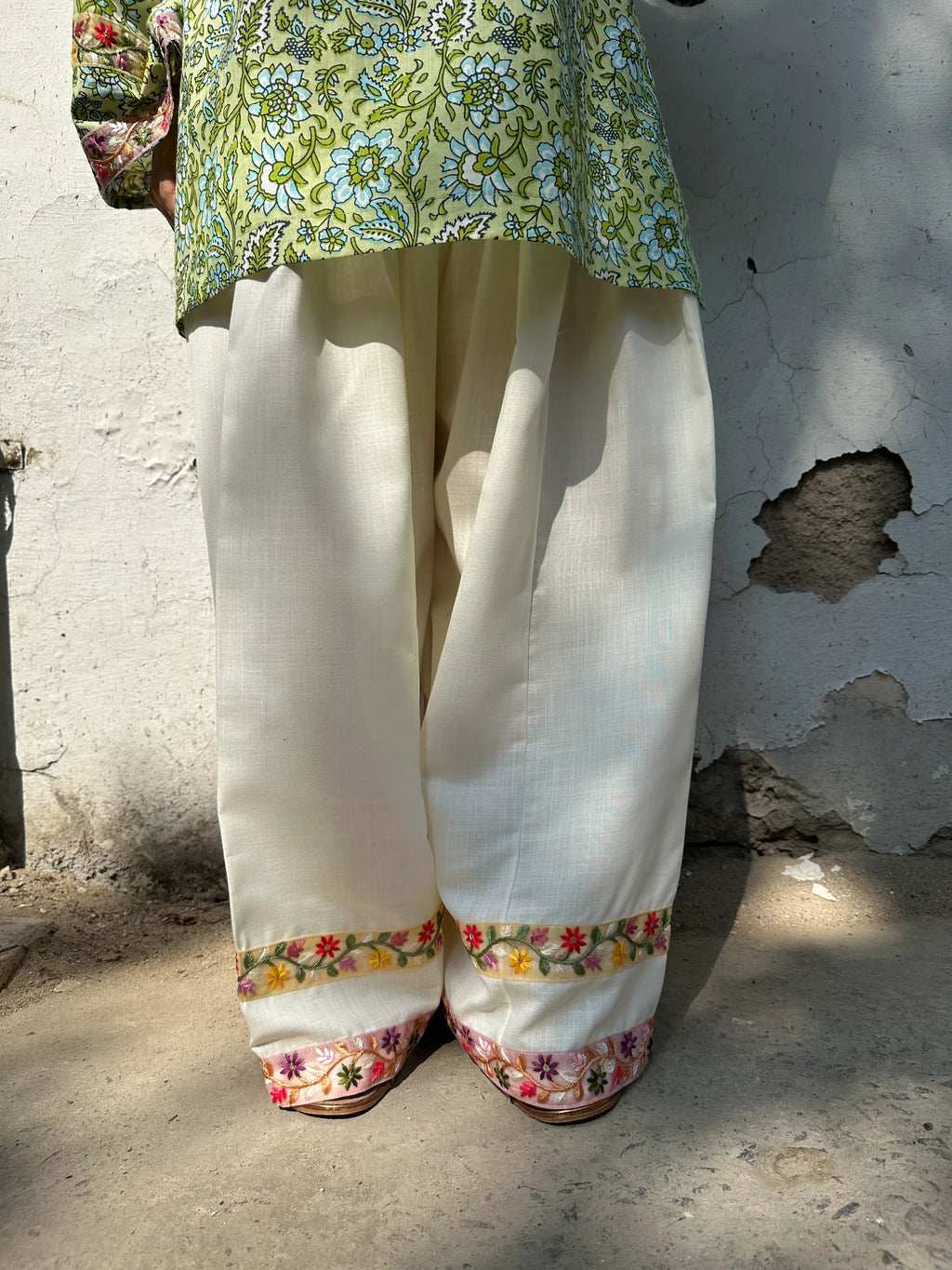 Sara Floral Farshi Set by Pyoor light mint floral kurta in soft cotton with elegant lace details