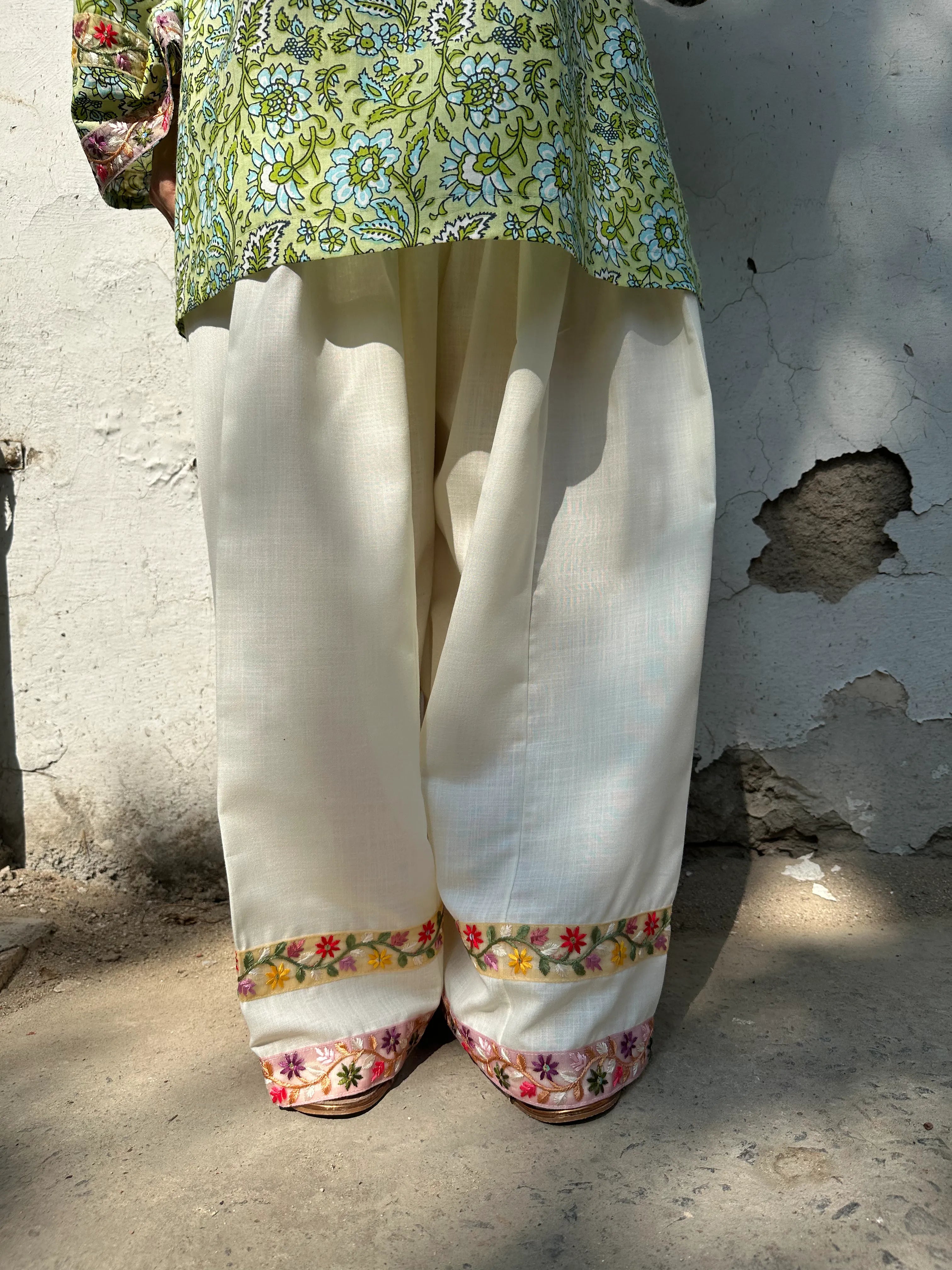 Sara Floral Farshi Set by Pyoor light mint floral kurta in soft cotton with elegant lace details
