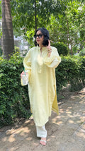 SOLIDS Butter Yellow Kurta Set in Oversized fit by Pyoor in soft linen with relaxed silhouette