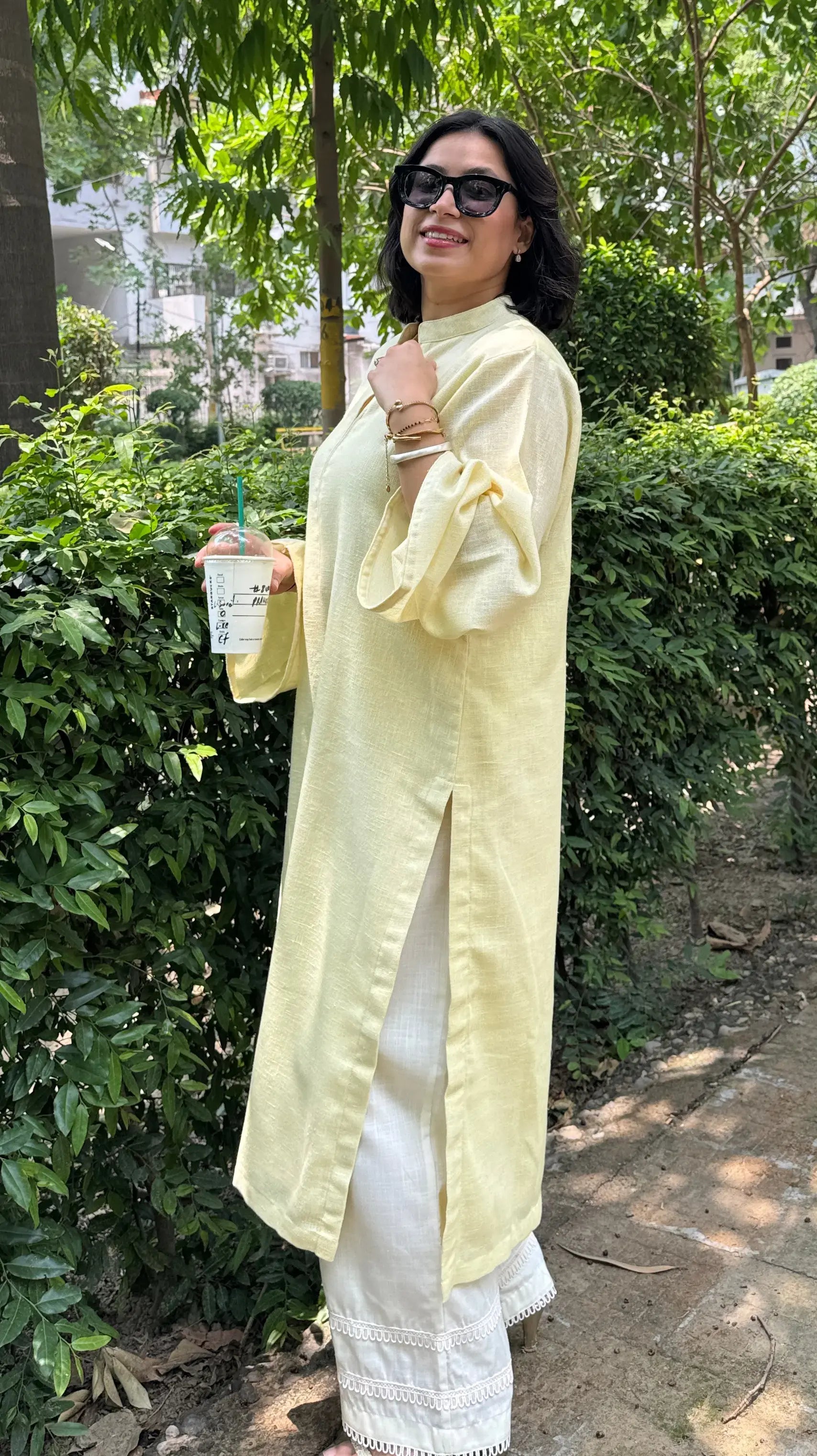 Pyoor SOLIDS Butter Yellow Kurta Set in Oversized fit with breezy linen comfort