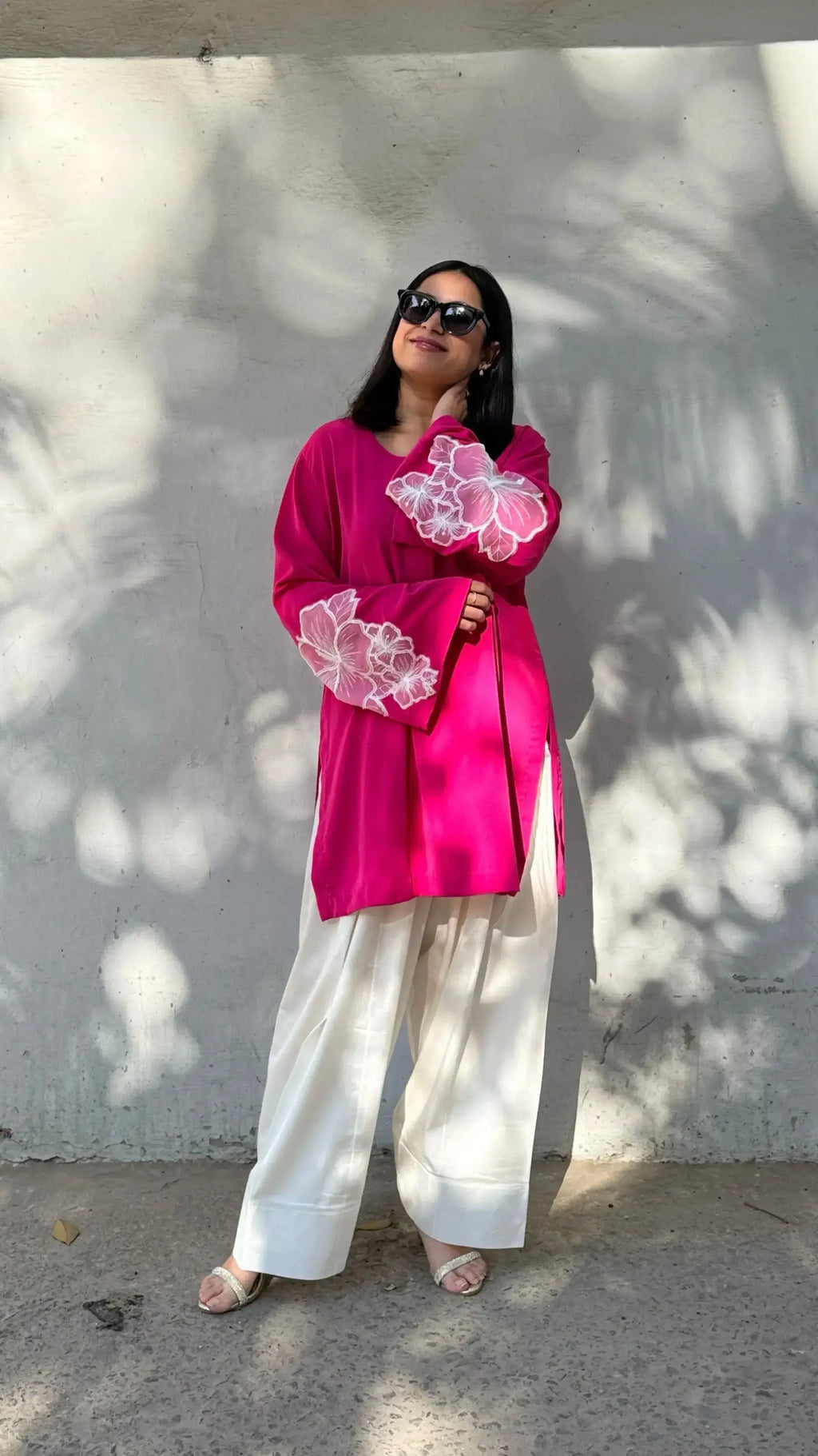 Comfortable Solids Gulabi Farshi Salwar Suit Set from Pyoor with wide Farshi salwar fit