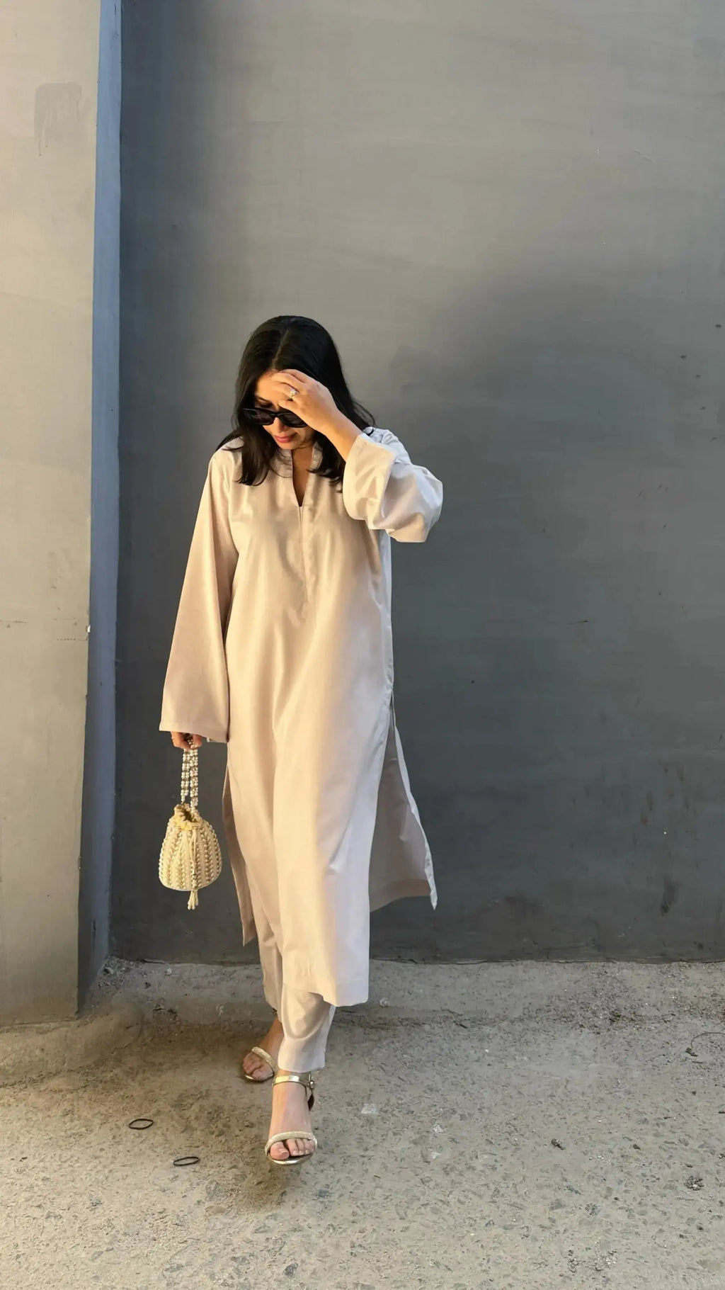 SOLIDS Kurta Co-ord set in Ivory Beige Oversized fit by Pyoor in soft cotton for relaxed style