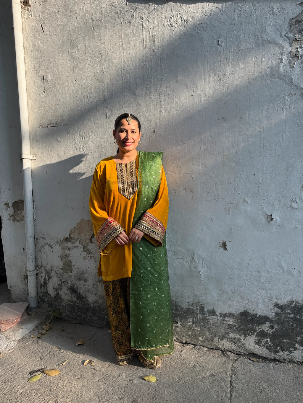 Pyoor Sara Yellow Velvet Mashru Silk Farshi Set with zari lace detailing