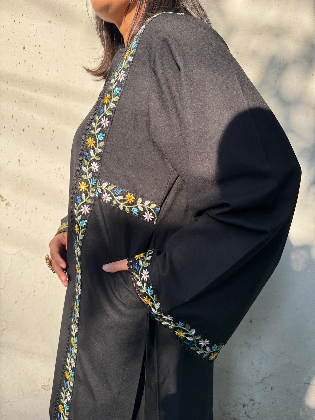 Solids Black Pashmina Farshi Set by Pyoor featuring lace-detailed warm oversized kurta