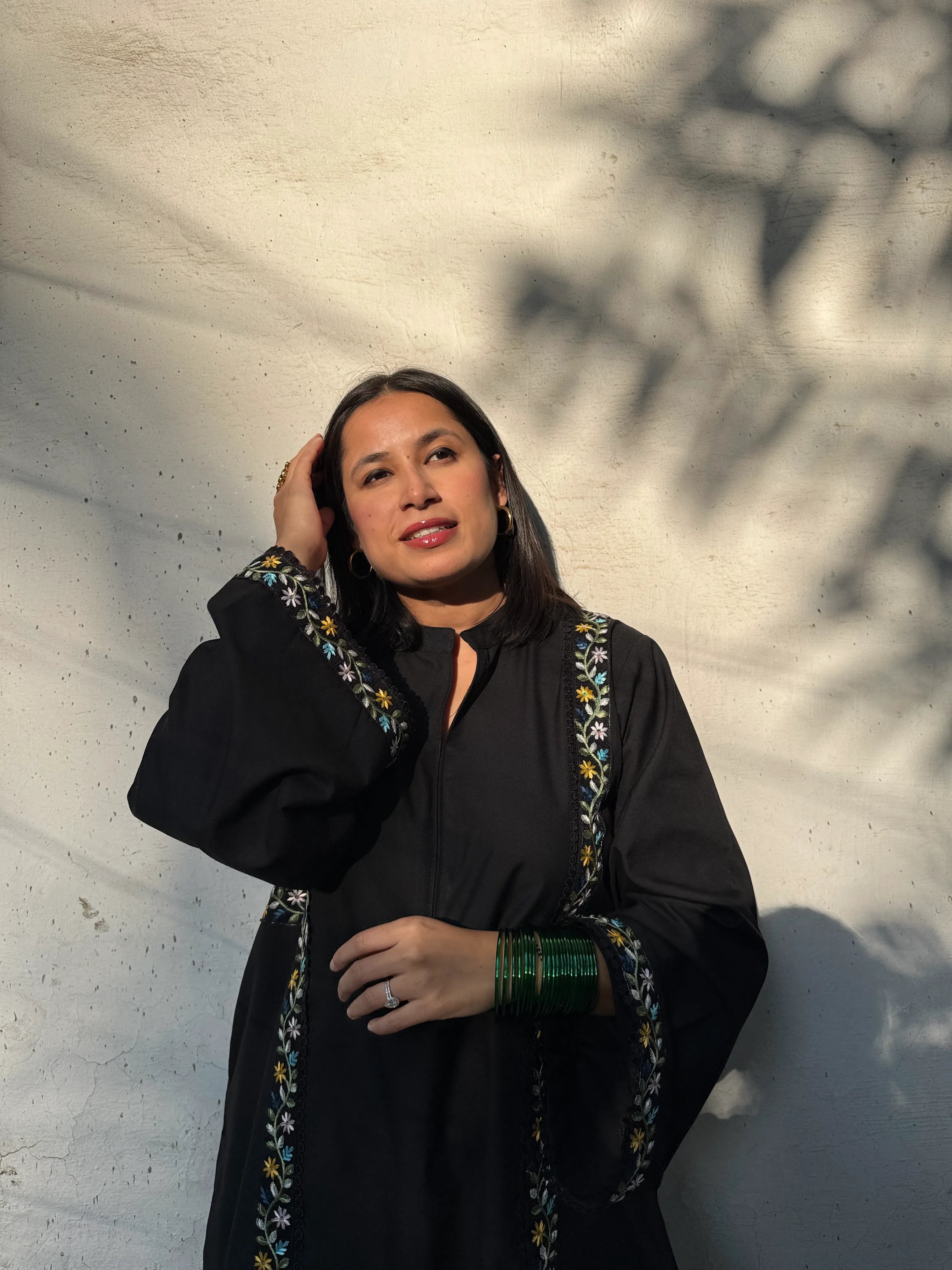 Solids Black Pashmina Farshi Set from Pyoor with loose salwar and lace kurta design