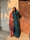 Pyoor Solids Ferozi Green Winter Spun Set with oversized kurta and spun farshi salwar