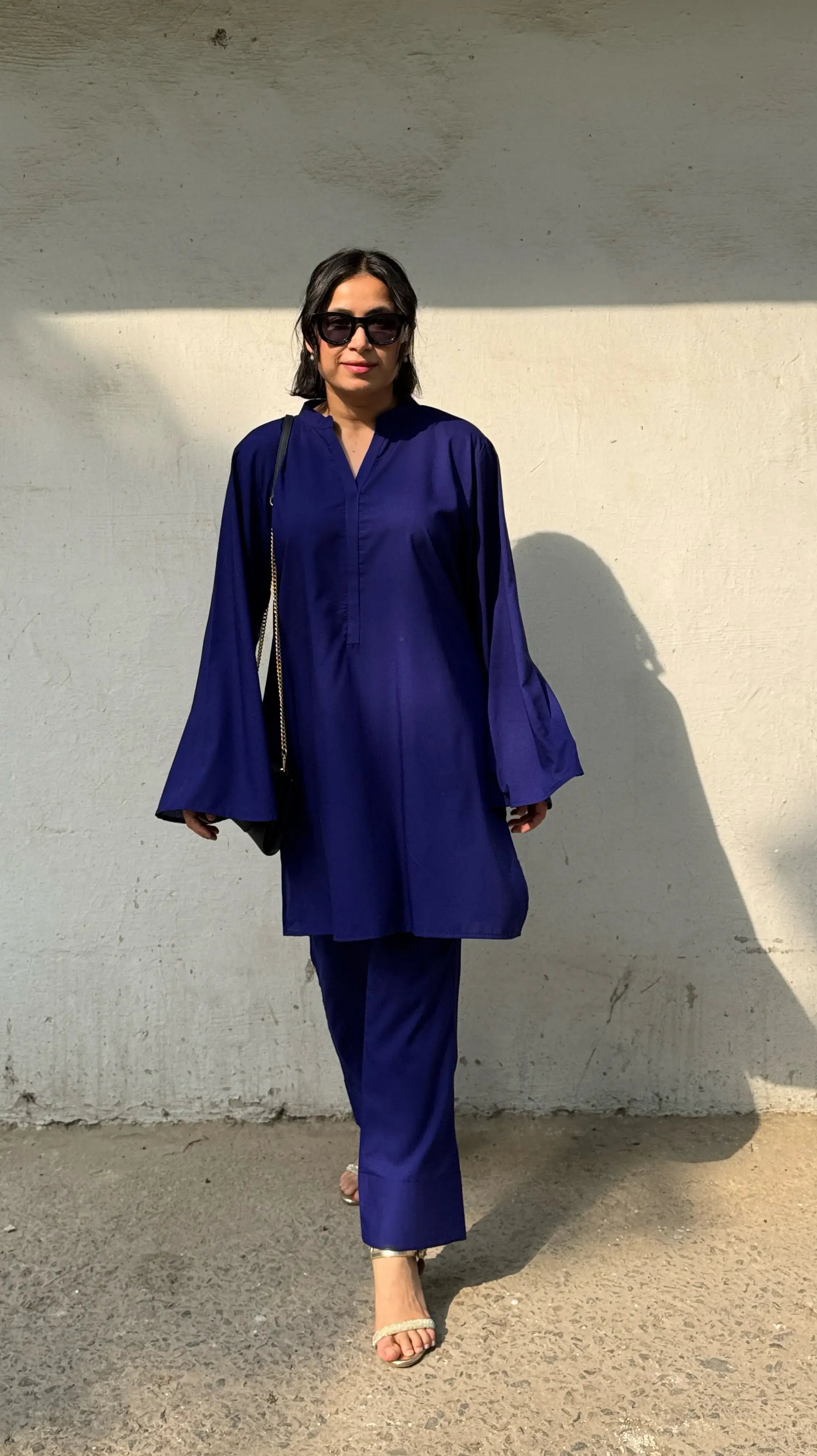 Solids Indigo Blue Co-ord Set in oversized fit by Pyoor with relaxed kurta-style top