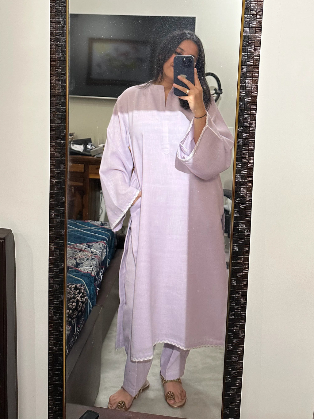 Solids Lavender Mist LINEN Co-ord Set by Pyoor with elegant details and soft texture