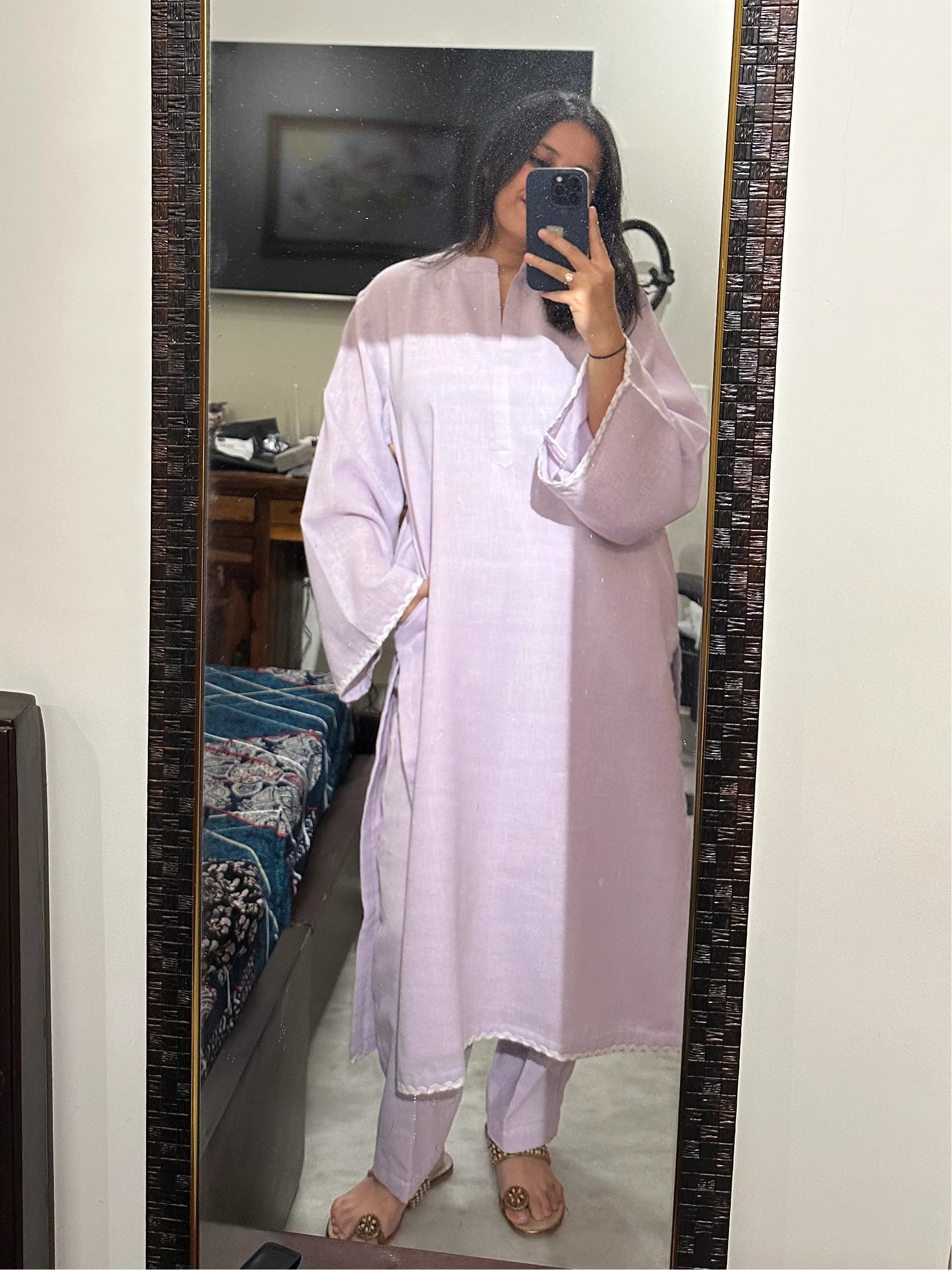 Solids Lavender Mist LINEN Co-ord Set by Pyoor with elegant details and soft texture