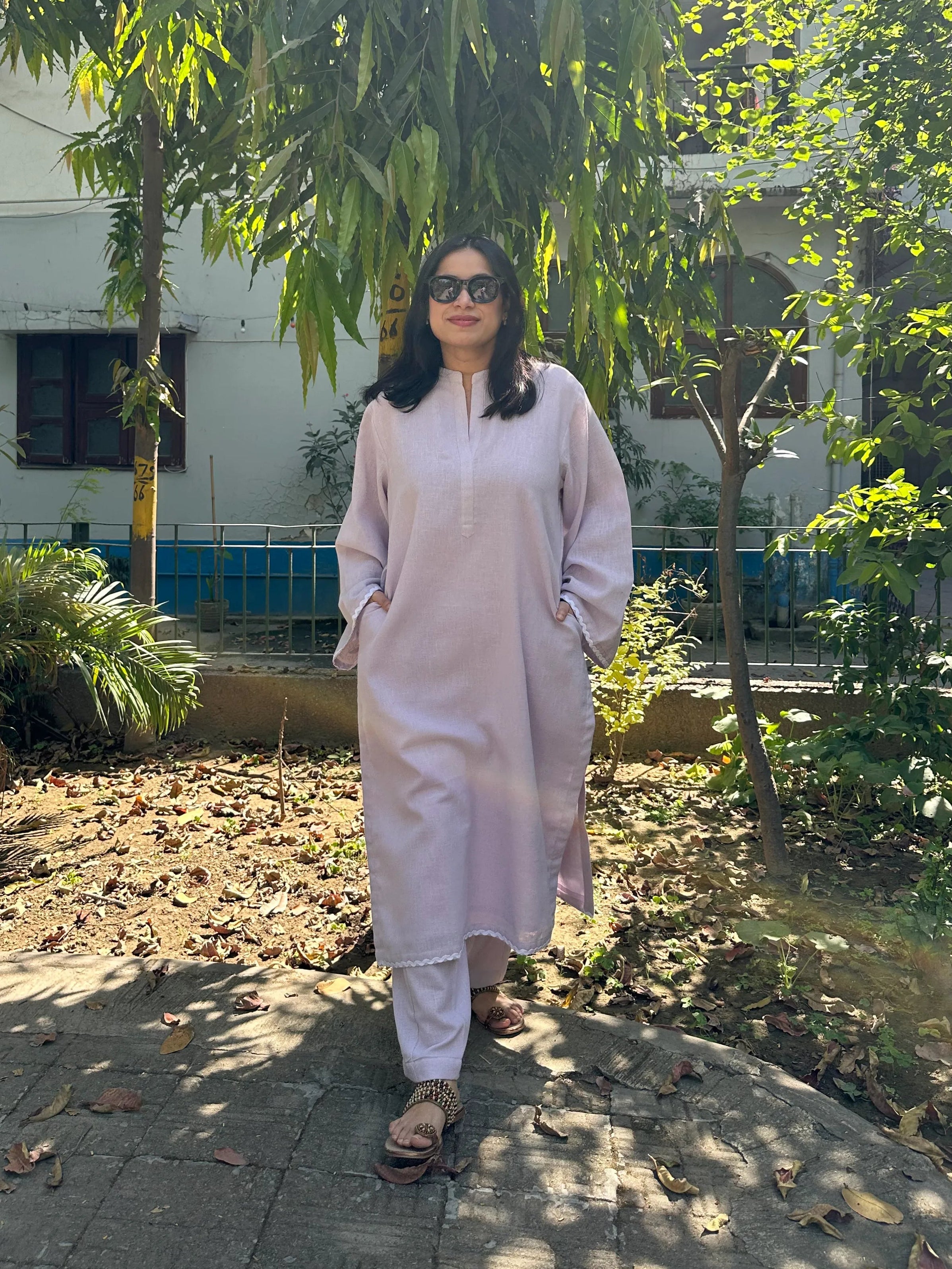 Solids Lavender Mist LINEN Co-ord Set by Pyoor crafted in breathable linen fabric