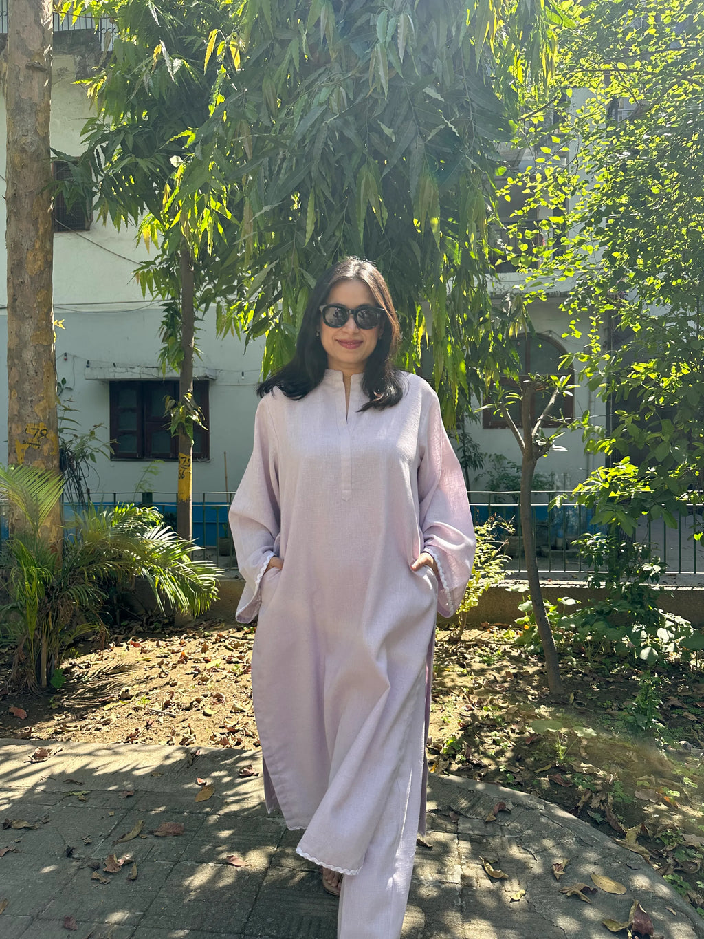 Solids Lavender Mist LINEN Co-ord Set by Pyoor with soft feel and everyday comfort