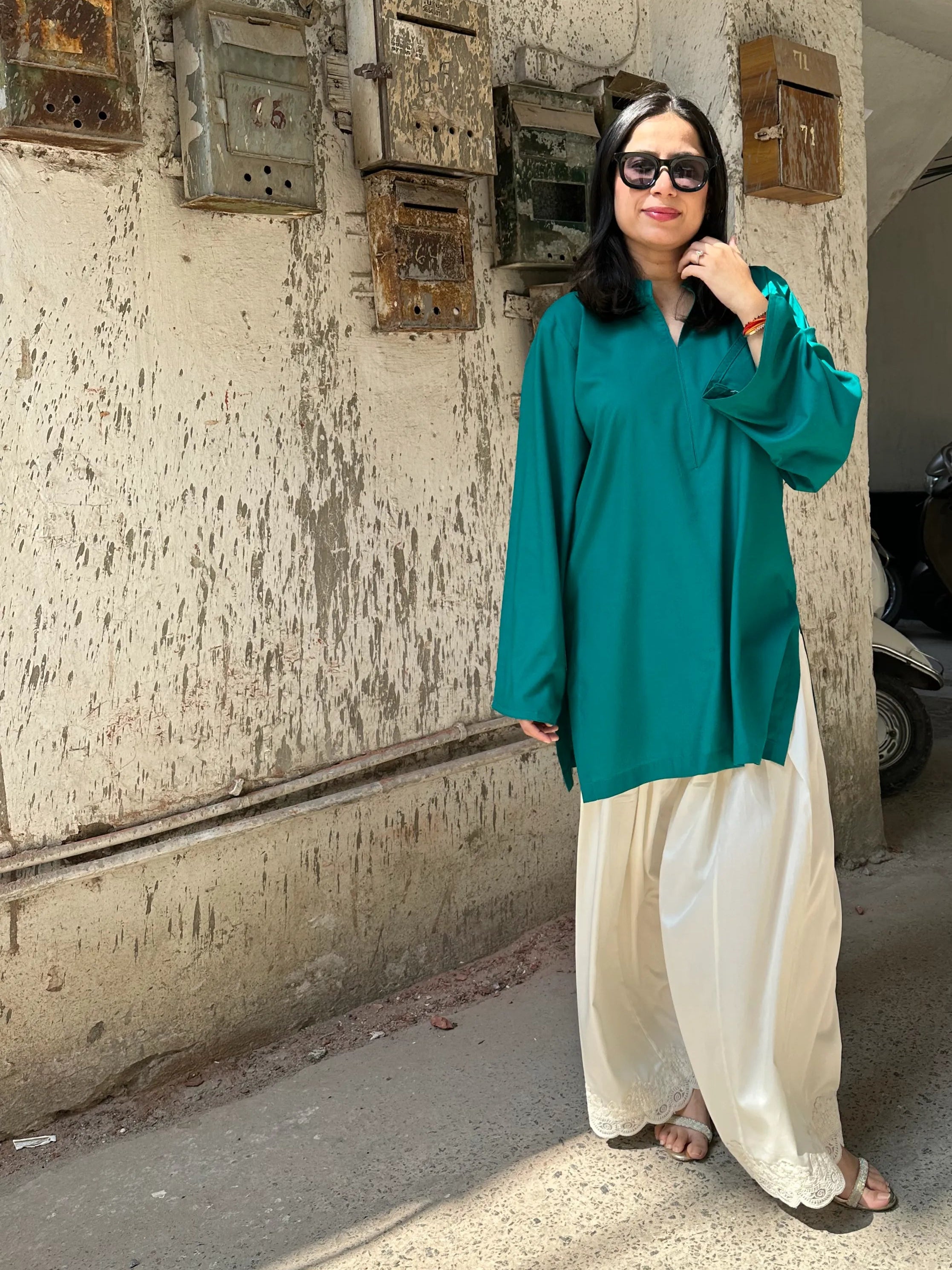 Solids Rama Green Farshi Set by Pyoor oversized fit with graceful cotton silk salwar
