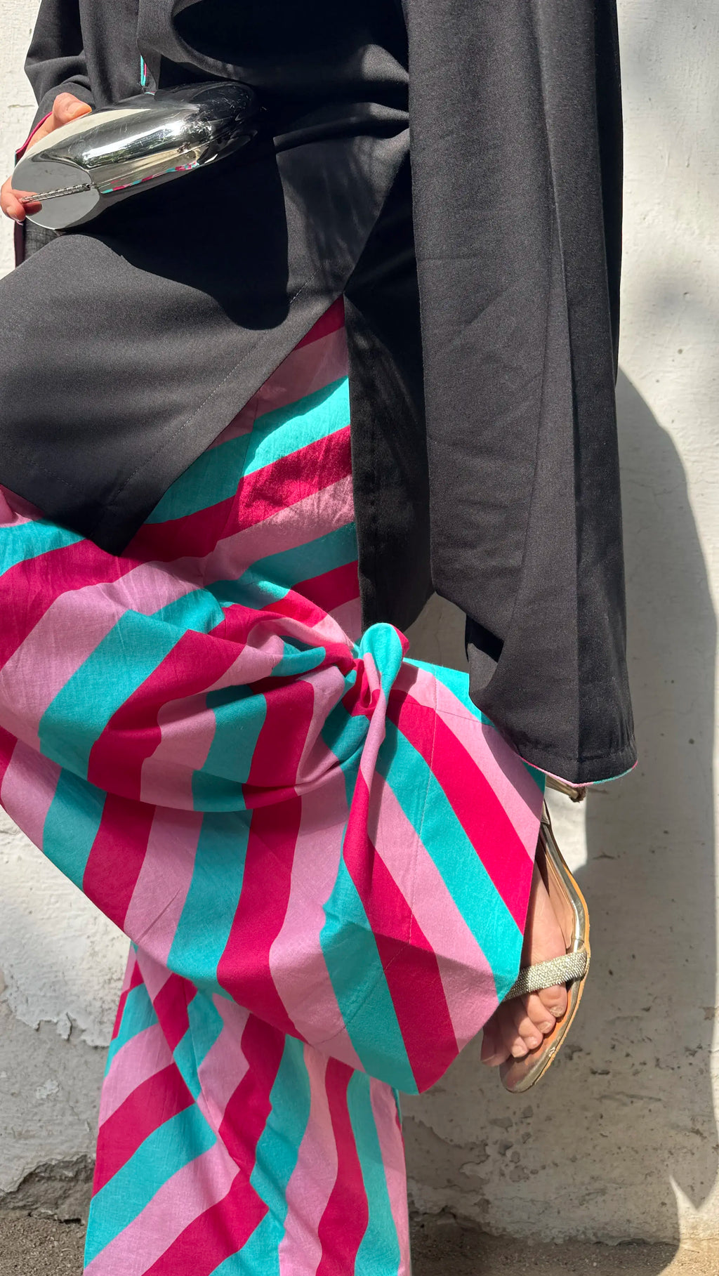 Pyoor Stripes Farshi Salwar Set featuring black Bizzy Lizzy kurta and striped salwar.