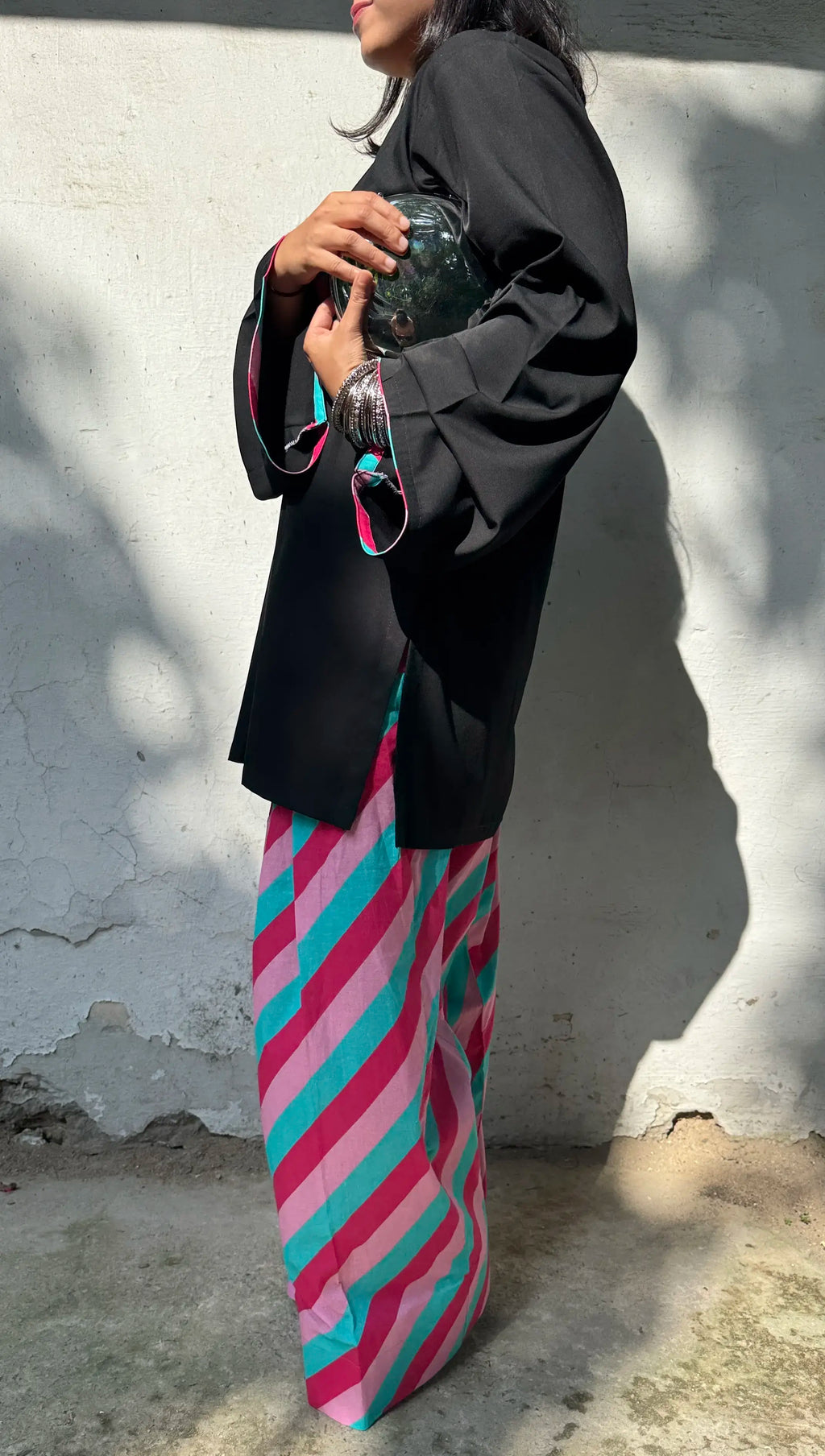 Cotton Stripes Farshi Salwar Set by Pyoor offering relaxed fit and festive comfort.