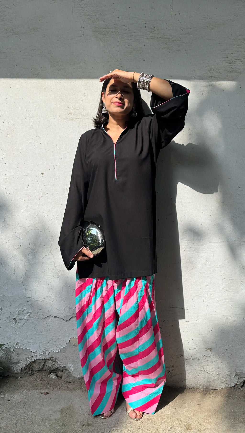 Elegant Stripes Farshi Salwar Set from Pyoor perfect for fall gatherings and casual wear.