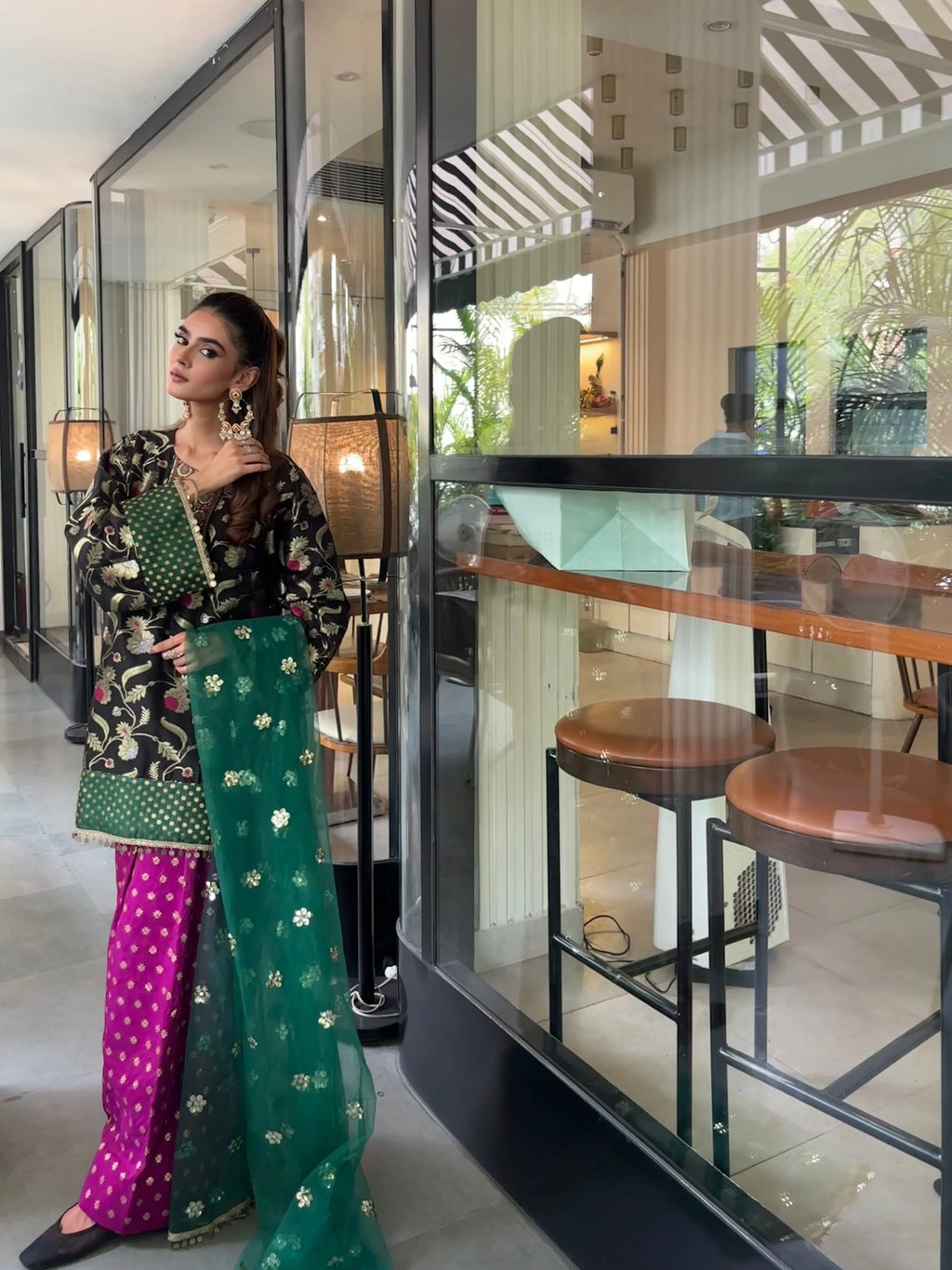 Tara Farshi Set by Pyoor combining elegant brocade with an embroidered net dupatta