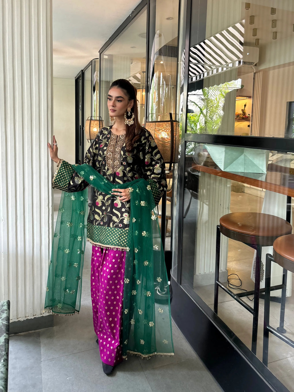 Tara Farshi Set by Pyoor with festive brocade fabric and matching self-weave salwar