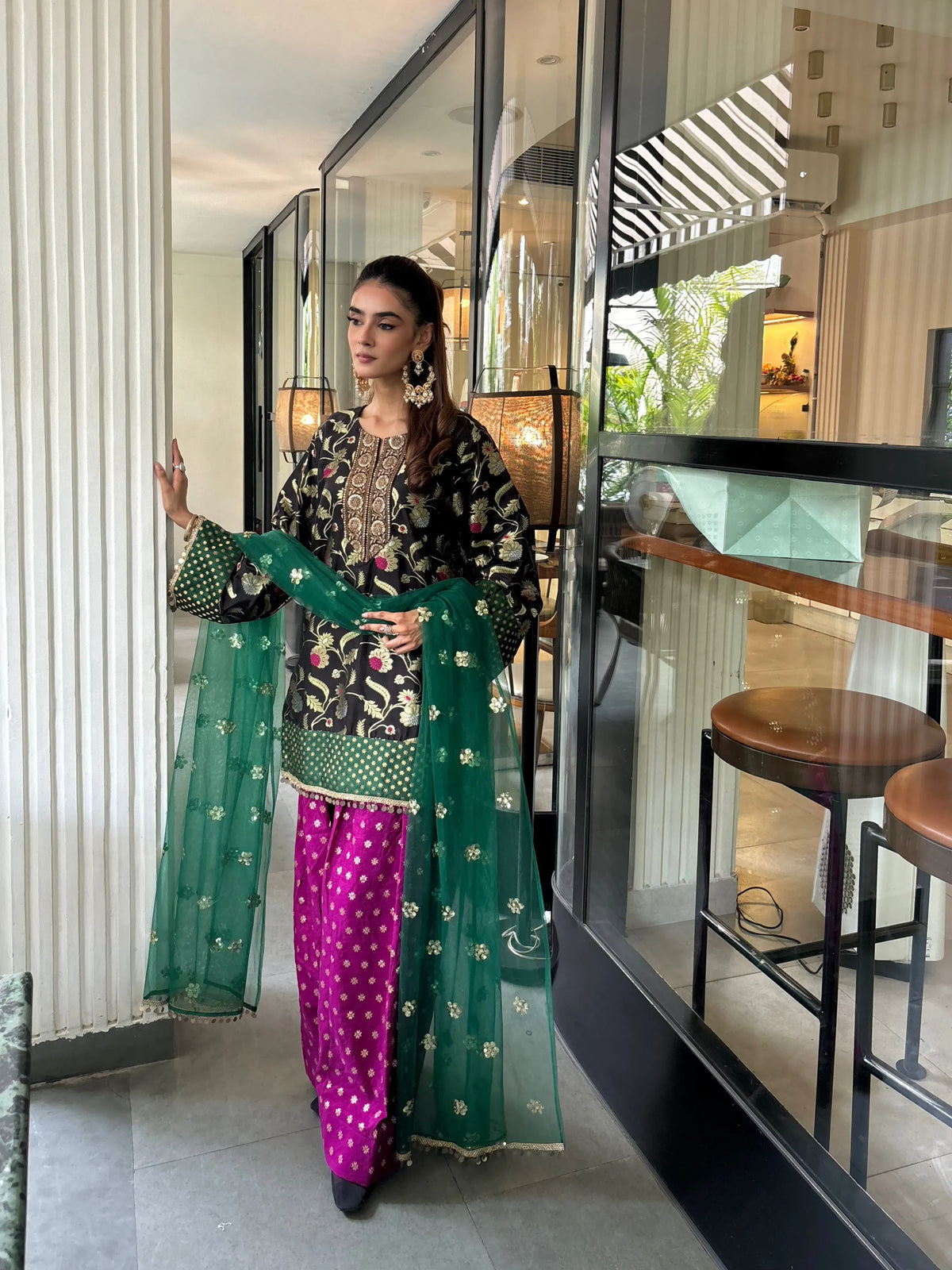 Tara Farshi Set by Pyoor with festive brocade fabric and matching self-weave salwar