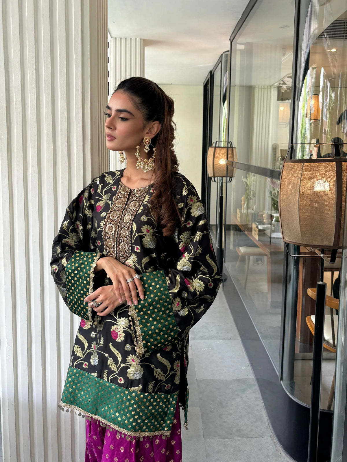 Tara Farshi Set by Pyoor featuring an embroidered green net dupatta