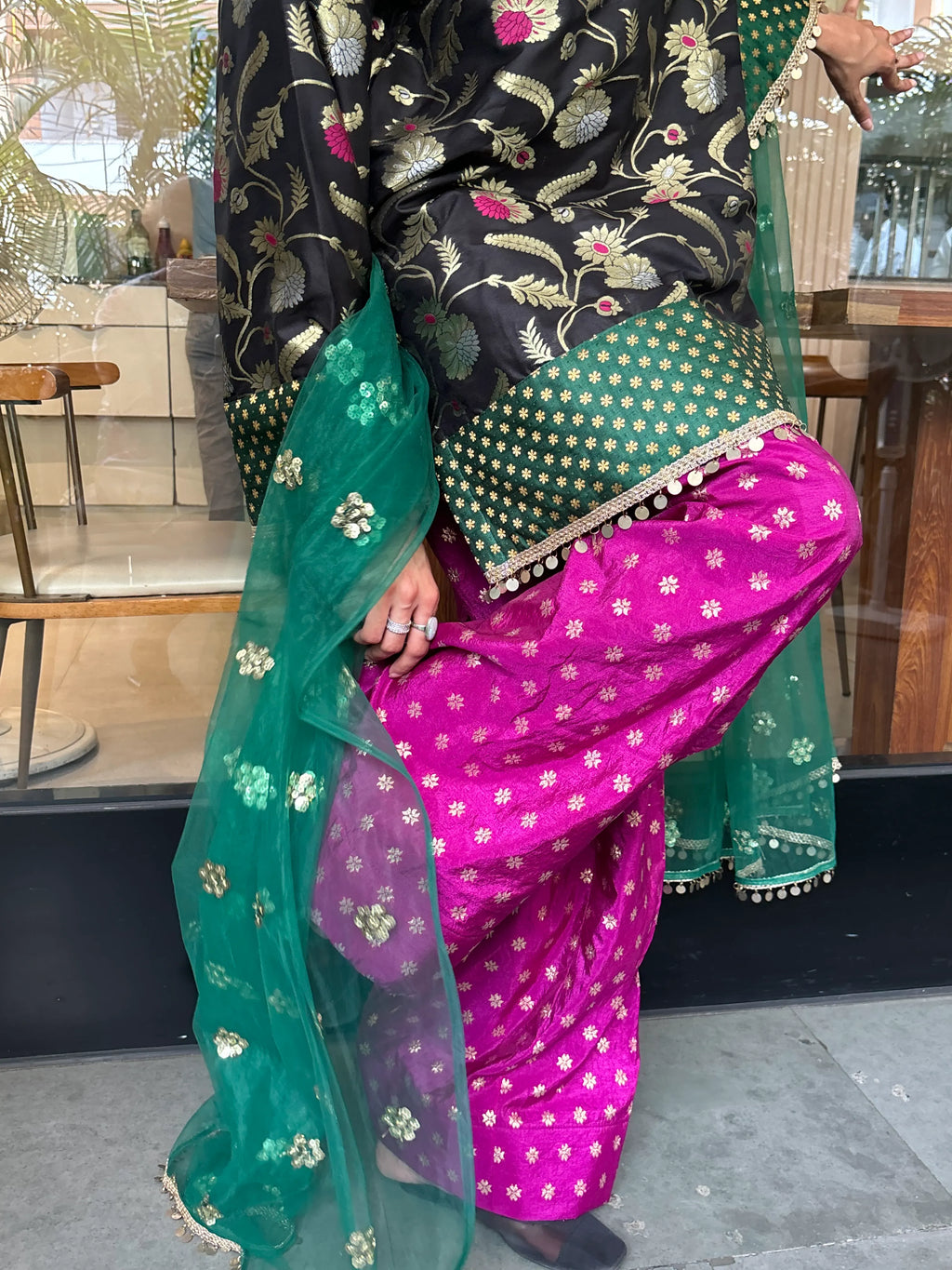 Tara Farshi Set by Pyoor crafted in rich brocade fabric with festive detailing