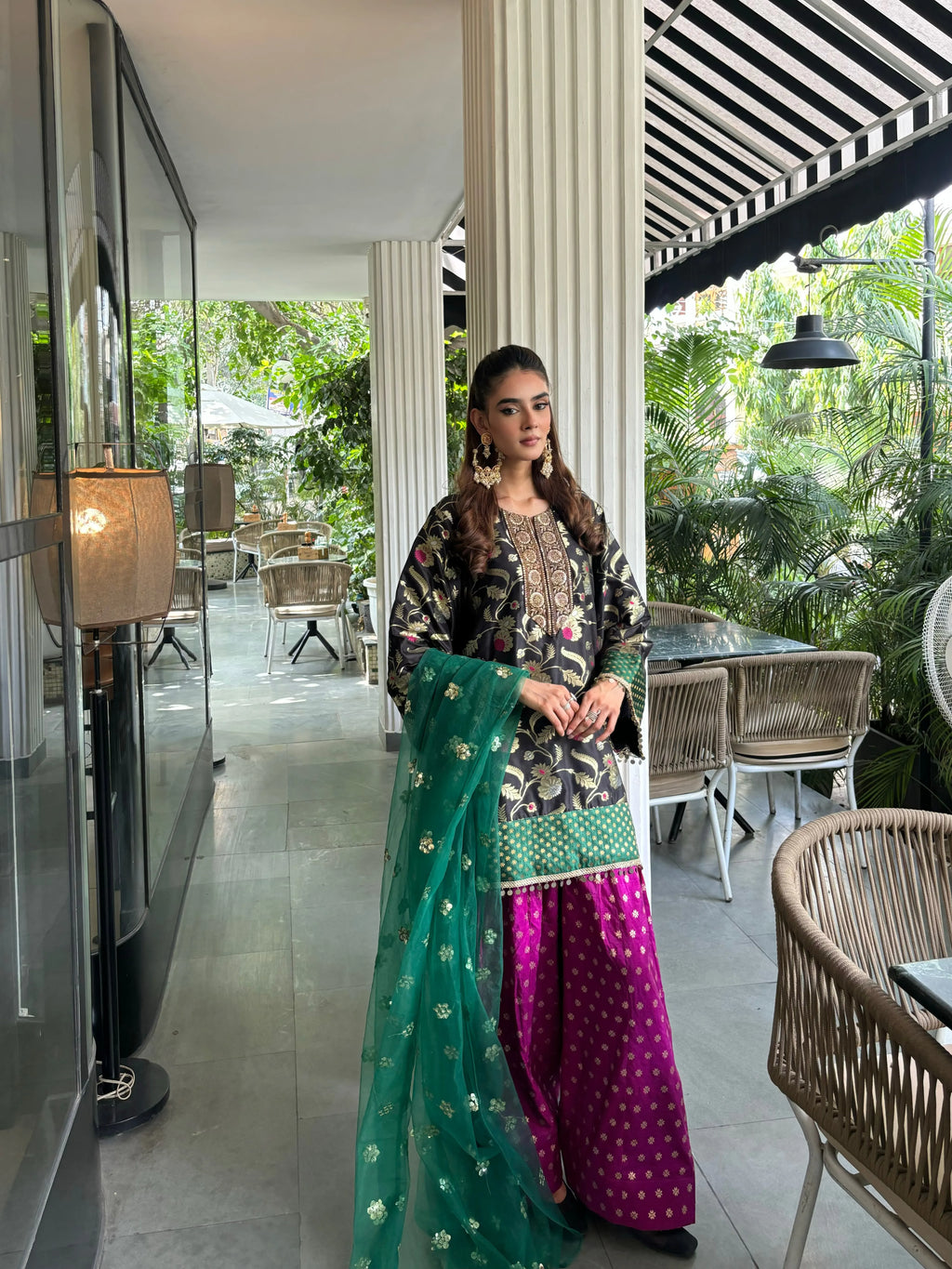Tara Farshi Set by Pyoor featuring delicate lace detailing on the sleeves
