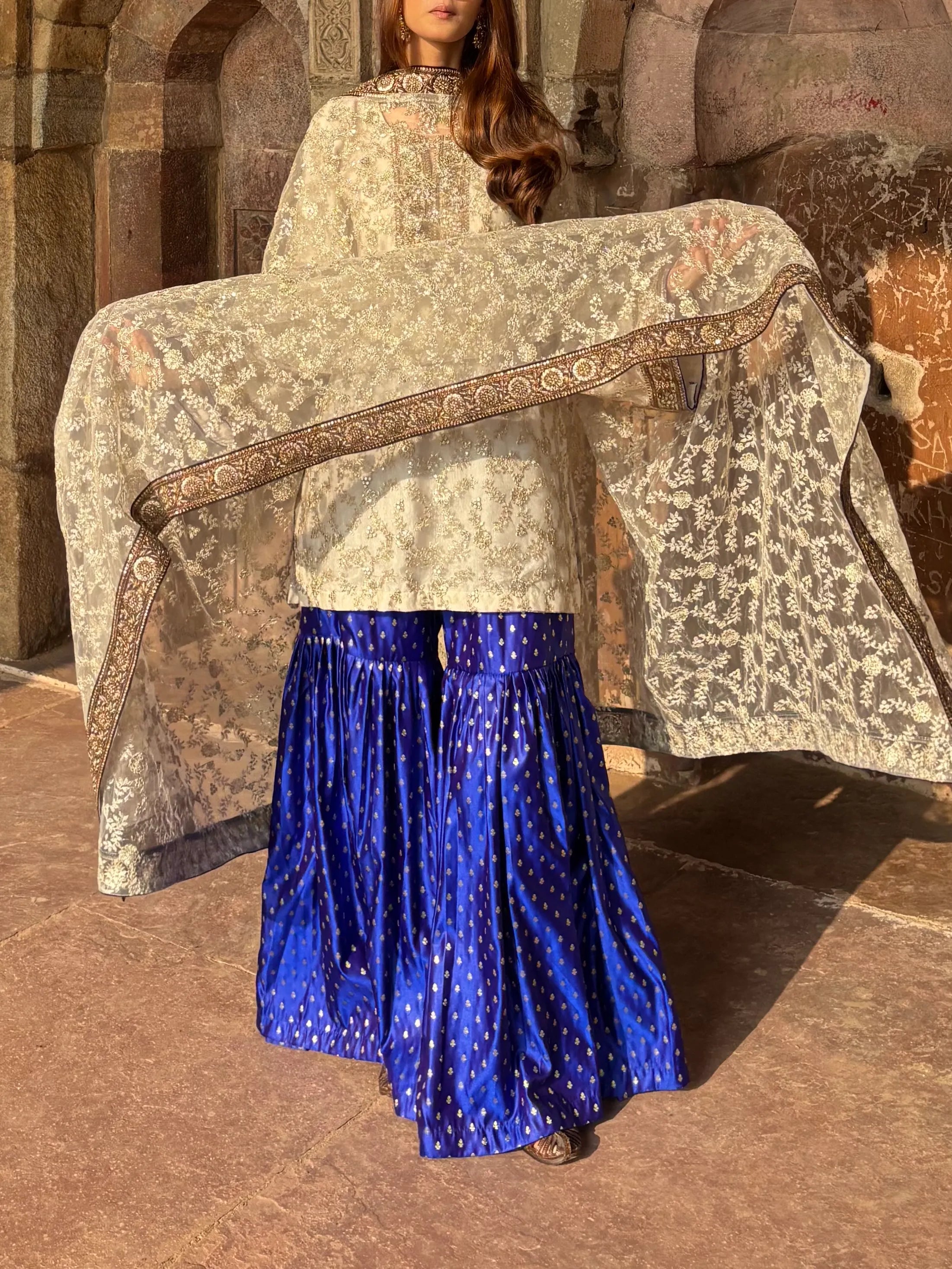Umrao Sharara Set with banarasi brocade woven sharara and fully lined fabric