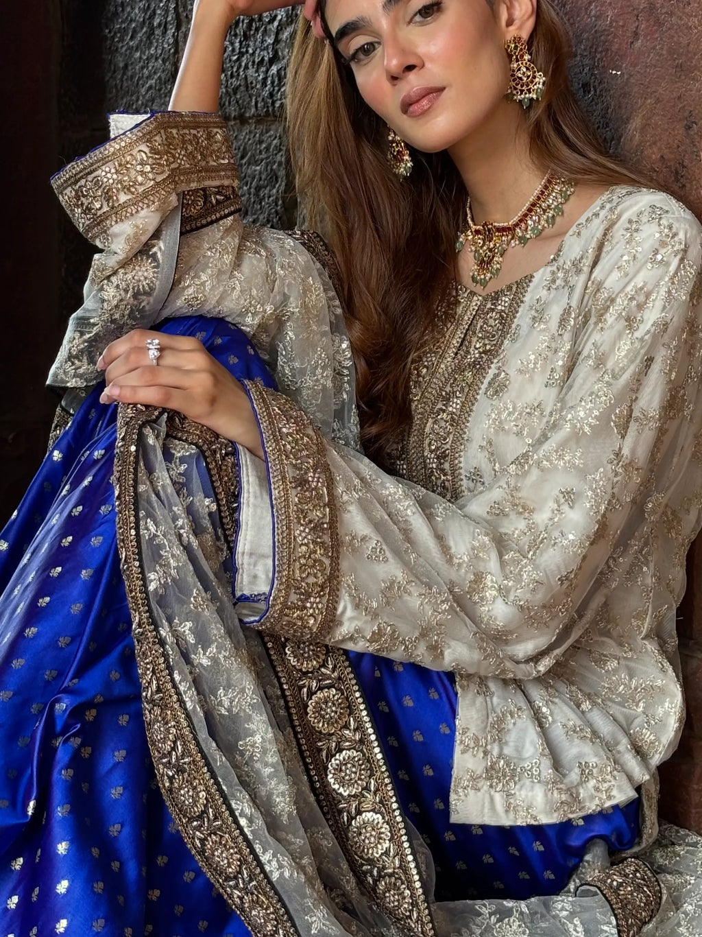 Umrao Sharara Set featuring blue banarasi brocade sharara, made to order