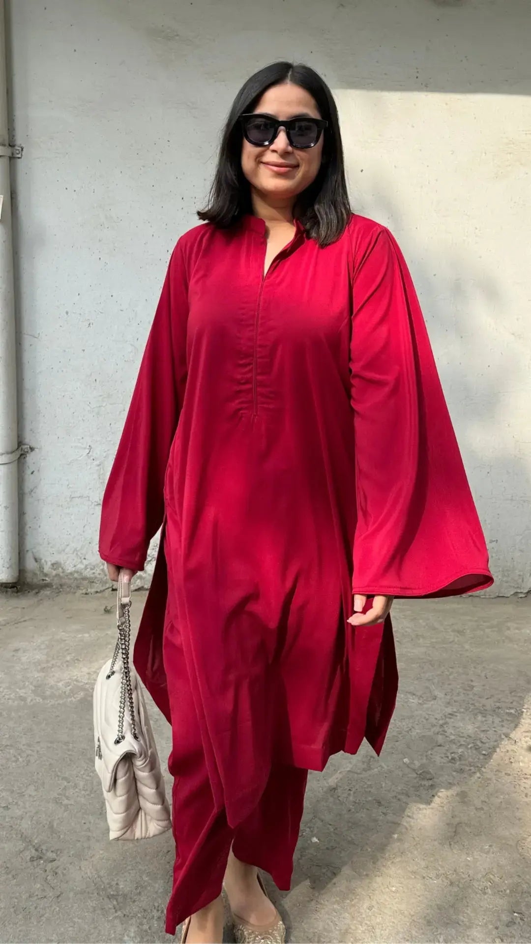 Solids Deep Red Co-ord Set in Middle Eastern fit