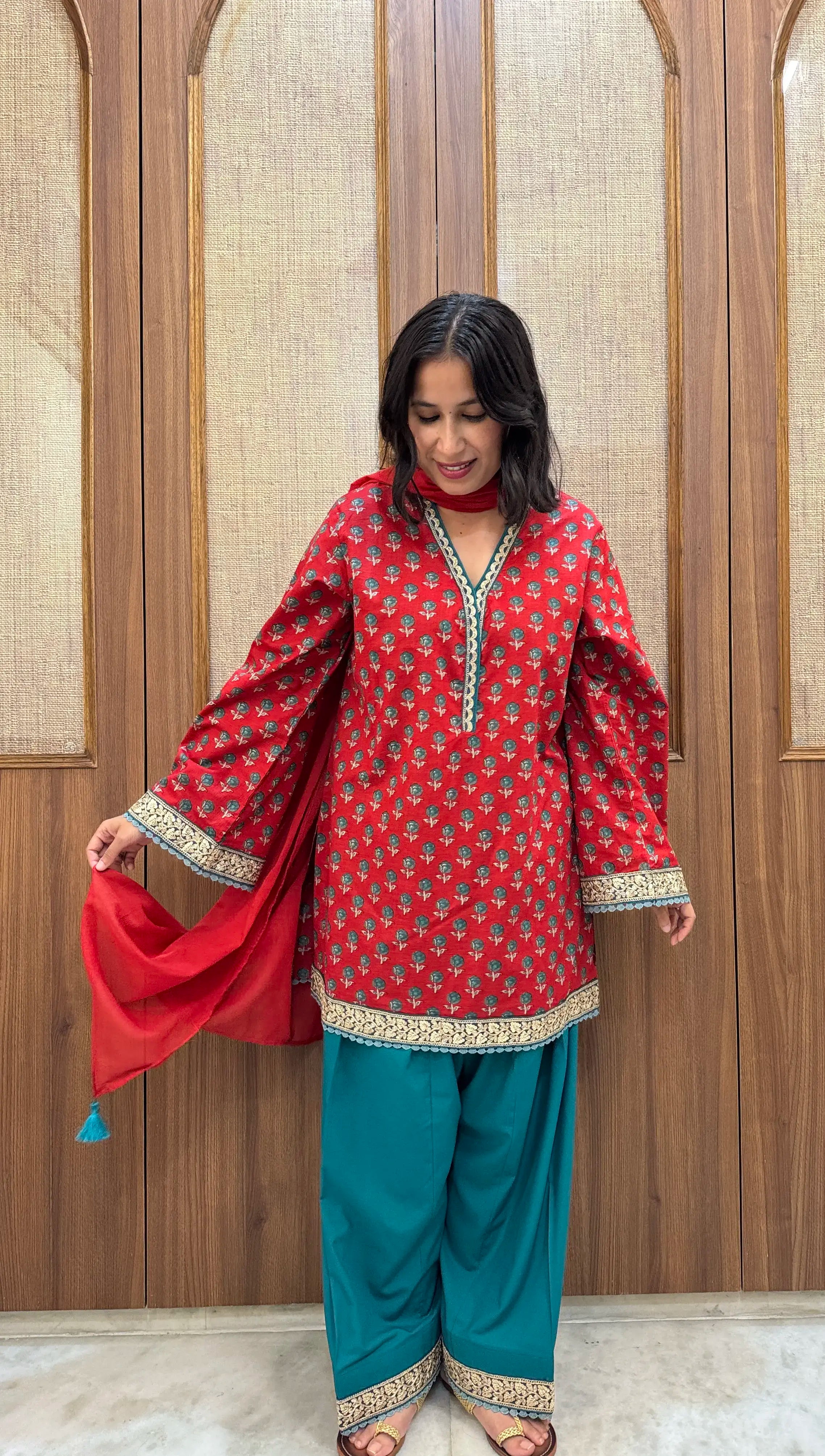 Veera Cotton Farshi Set by Pyoor designed with lace details and tassel-finished dupatta.