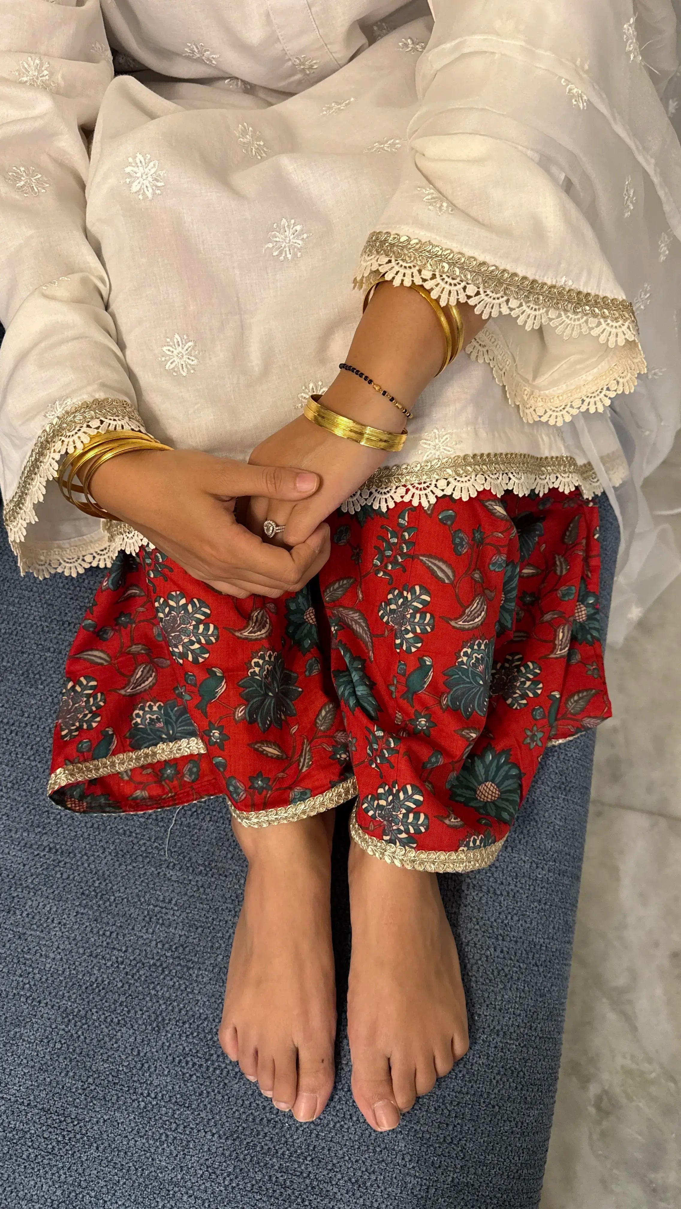 Pyoor White Dove Farshi Set featuring cotton kurta, contrast salwar and embroidered organza dupatta