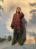 Winter Bageecha Farshi Set by Pyoor in soft pashmina spun fabric with green patchwork kurta