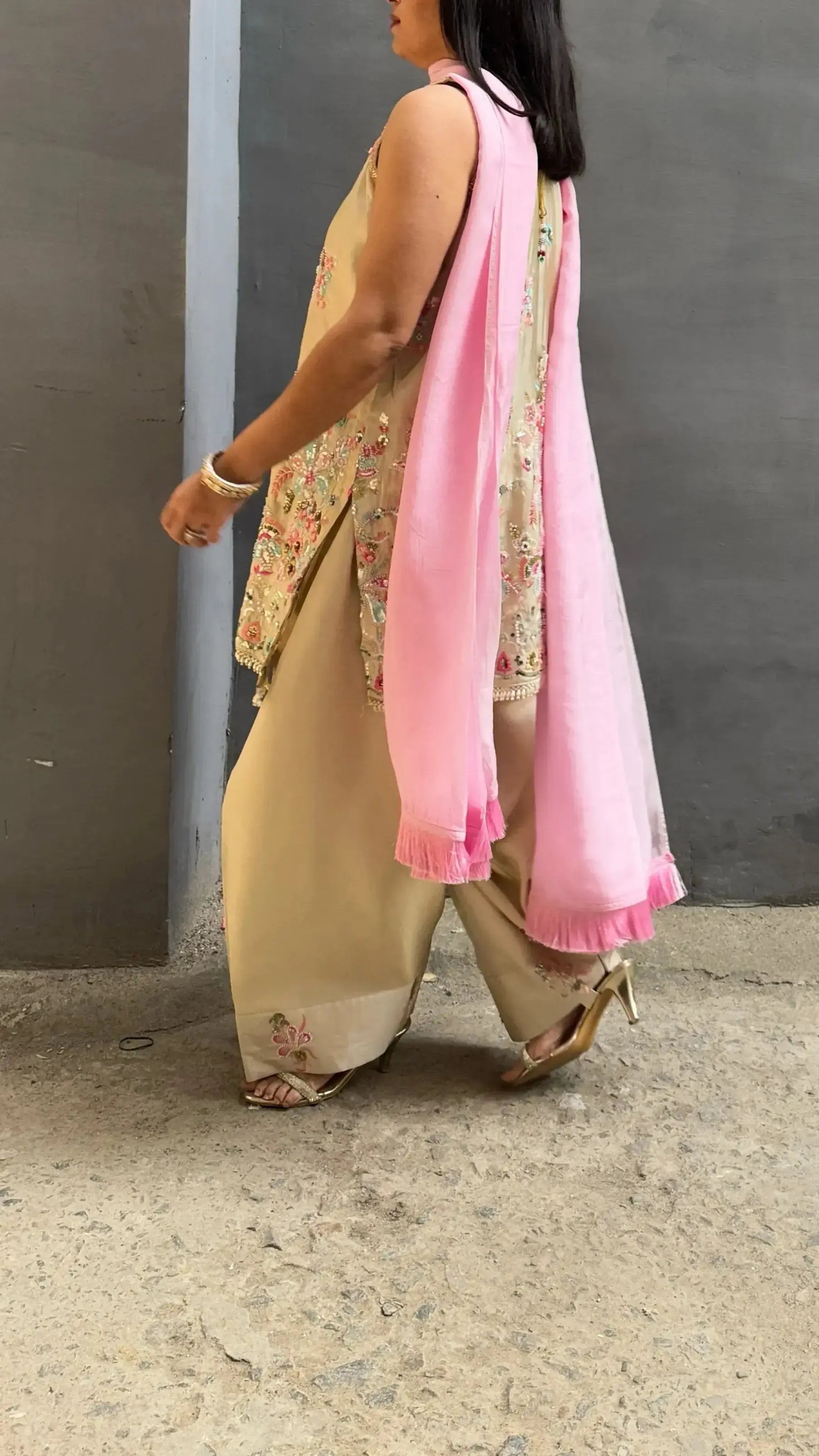 Pyoor ZEENAT Farshi Salwar Suit Set with cotton lining and graceful organza dupatta.