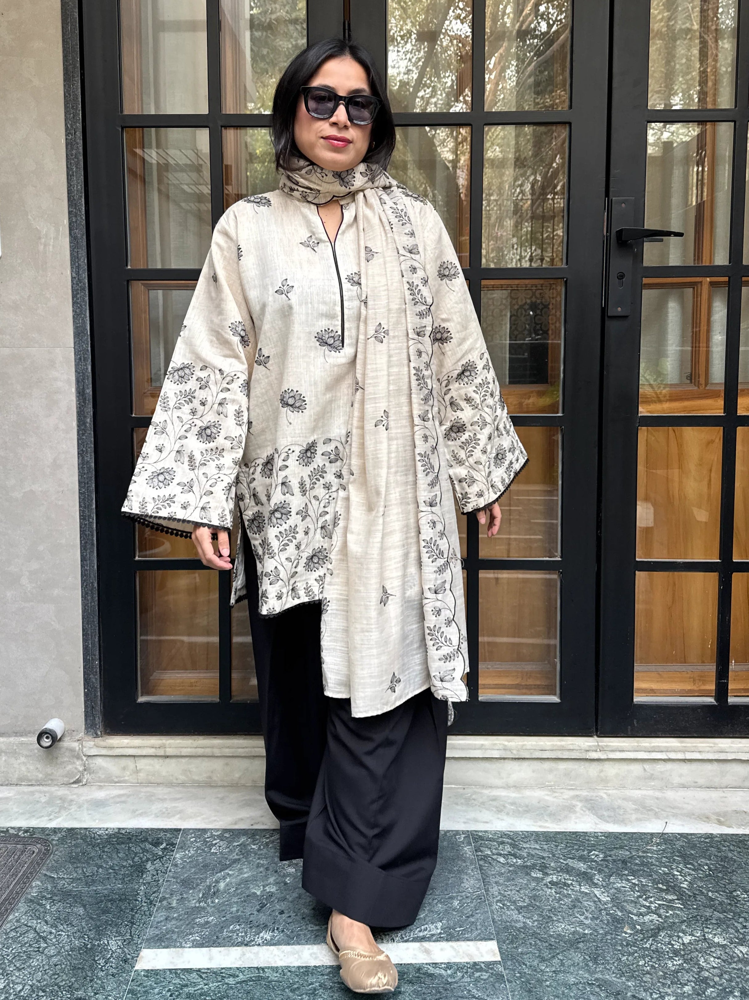 Zora Chanderi Linen Farshi Set by Pyoor with embroidered kurta and dupatta