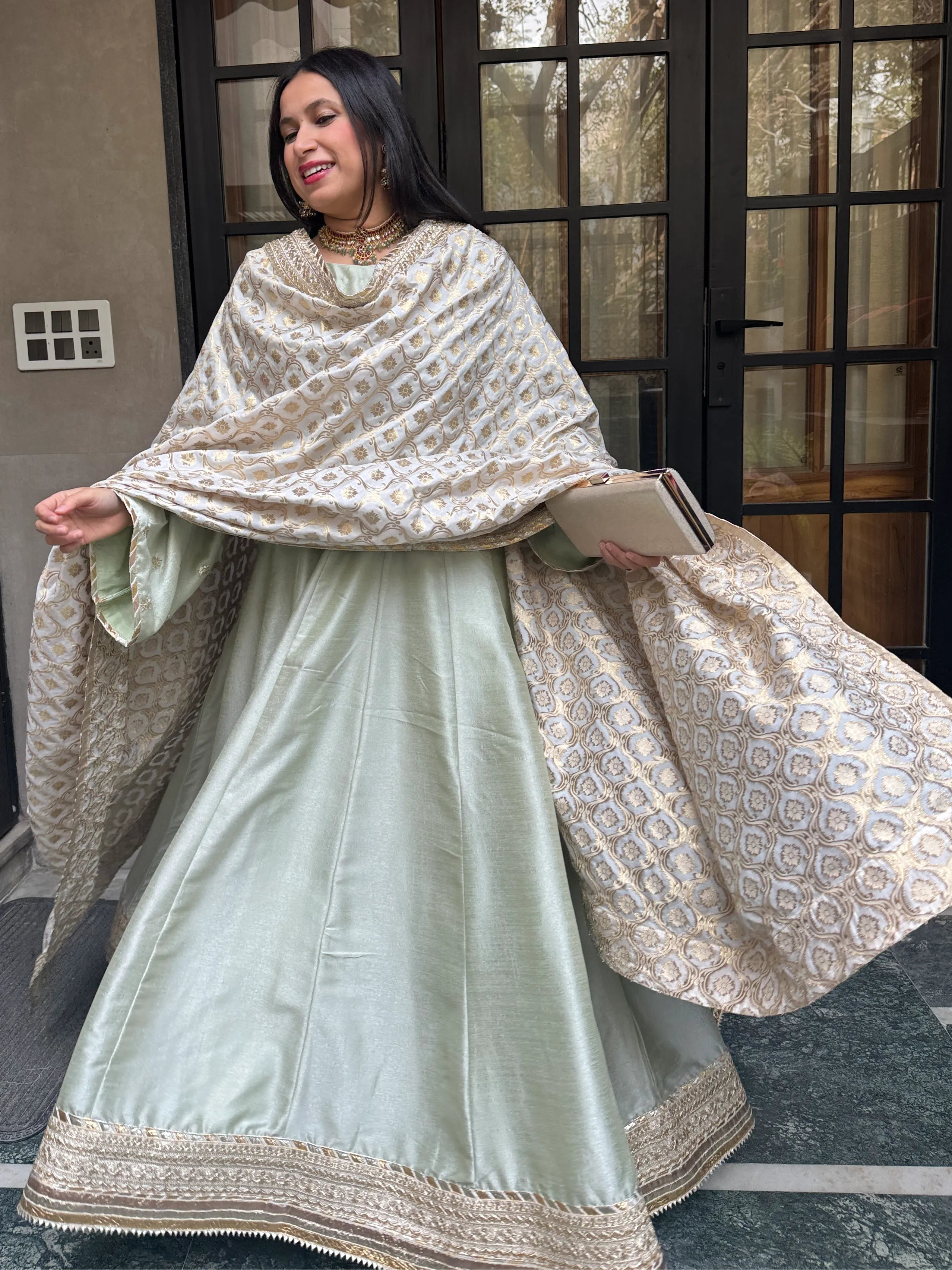 Zoya Anarkali Pishwas Pyoor with embroidered dupatta and flowing design