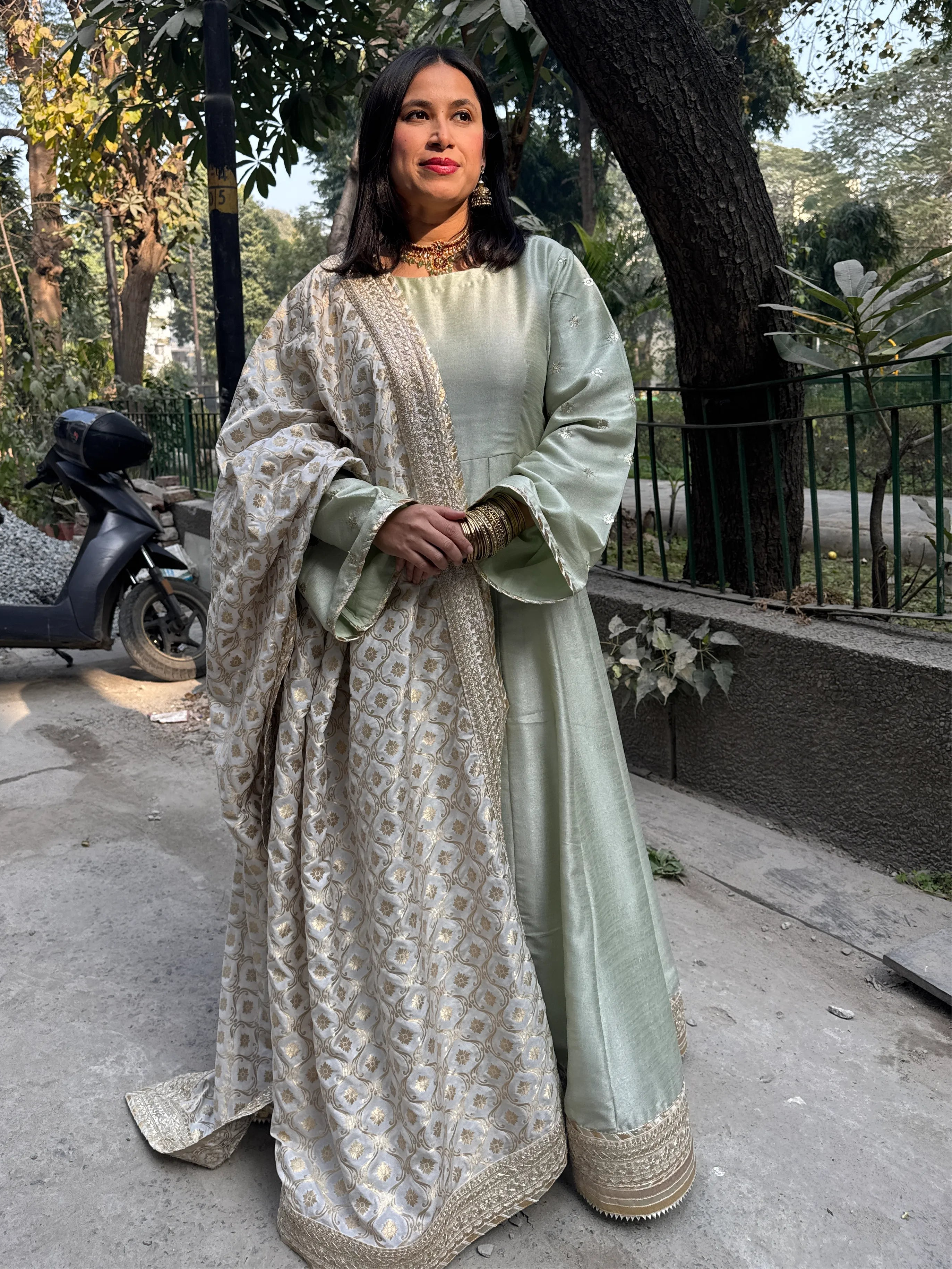 Zoya Anarkali Pishwas by Pyoor with silk pants and woven katan dupatta
