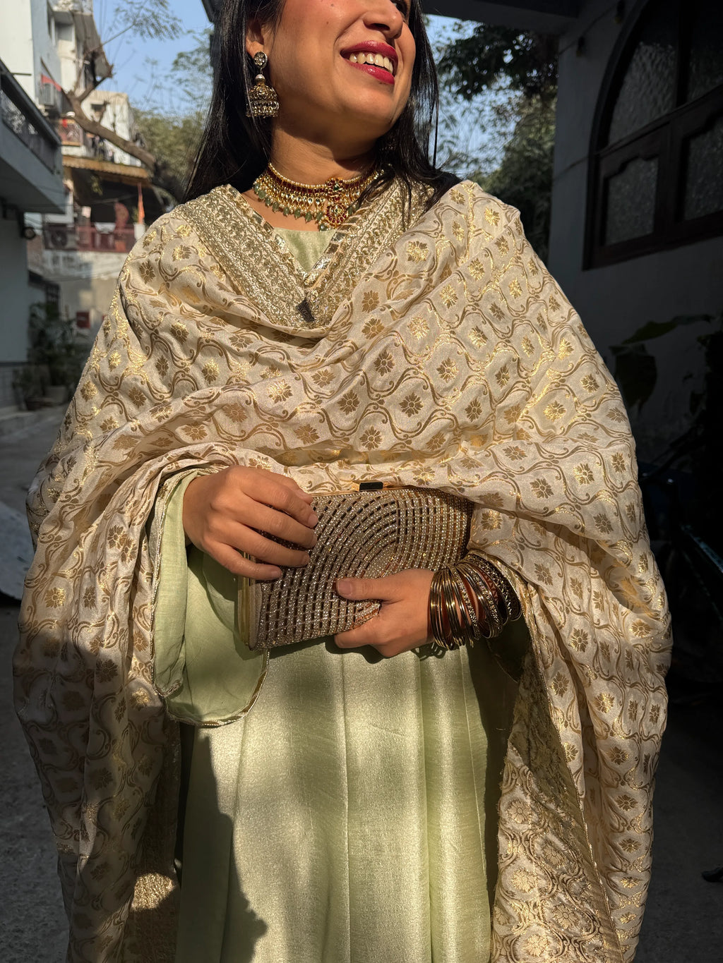 Zoya Anarkali Pishwas Pyoor showing front and back kali silk detailing