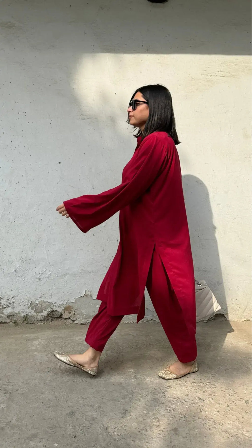 Solids Deep Red Co-ord Set in Middle Eastern fit