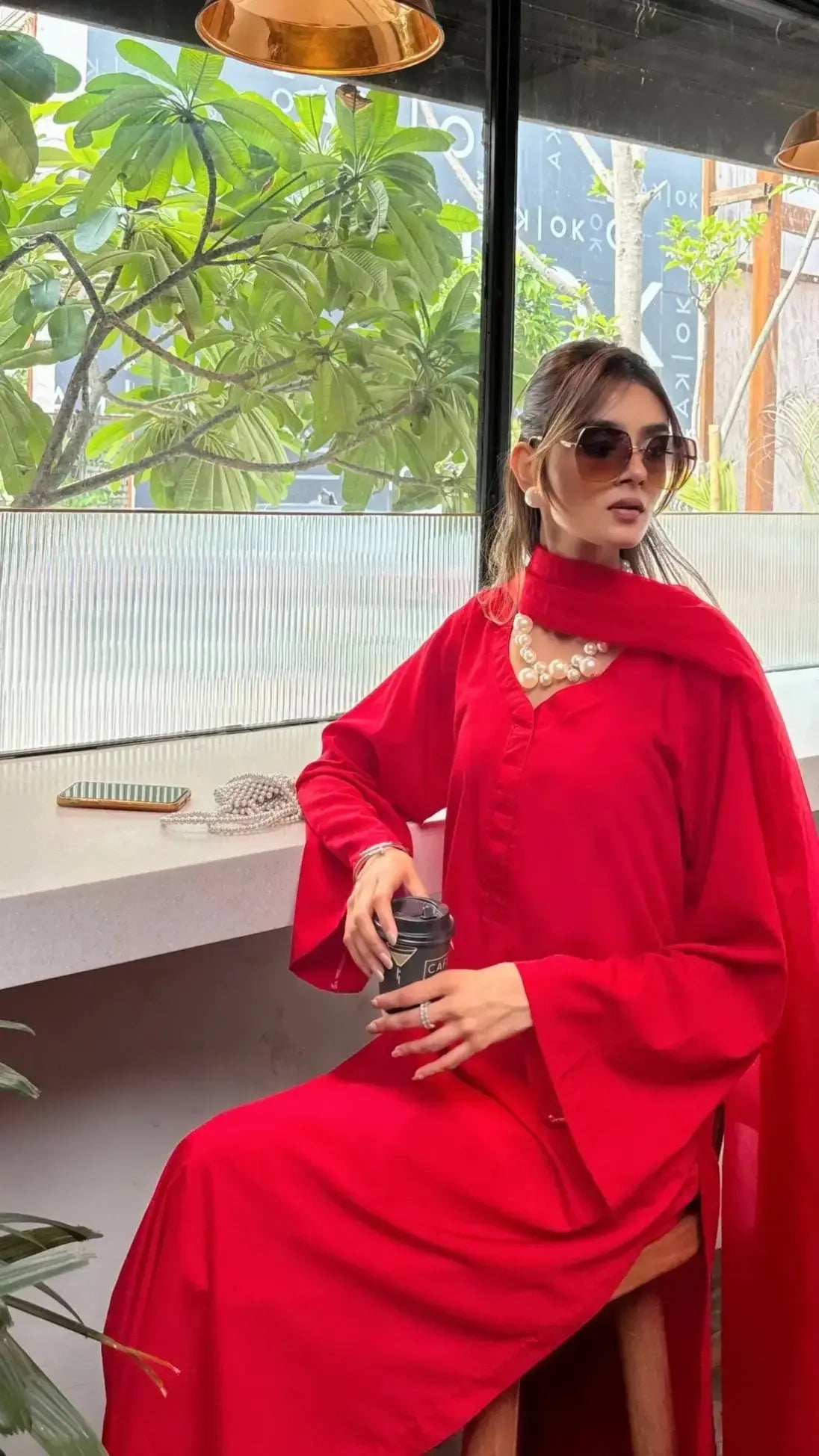 Laila Set in Red in Eastern Fit