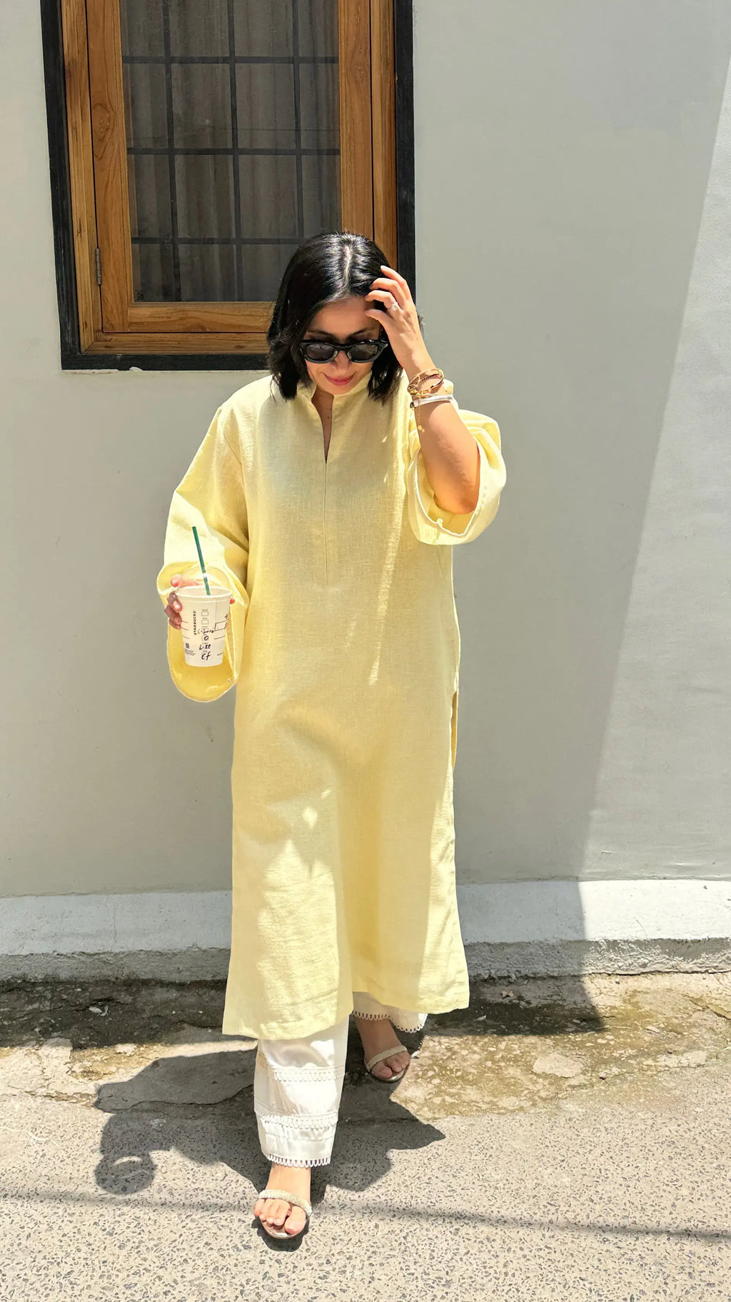 SOLIDS Butter Yellow Kurta Set in Oversized fit