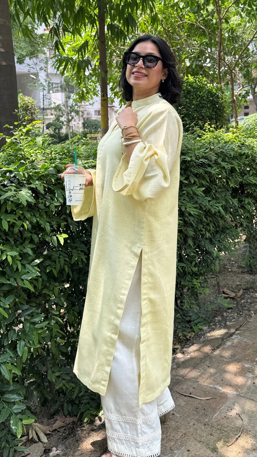 SOLIDS Butter Yellow Kurta Set in Oversized fit